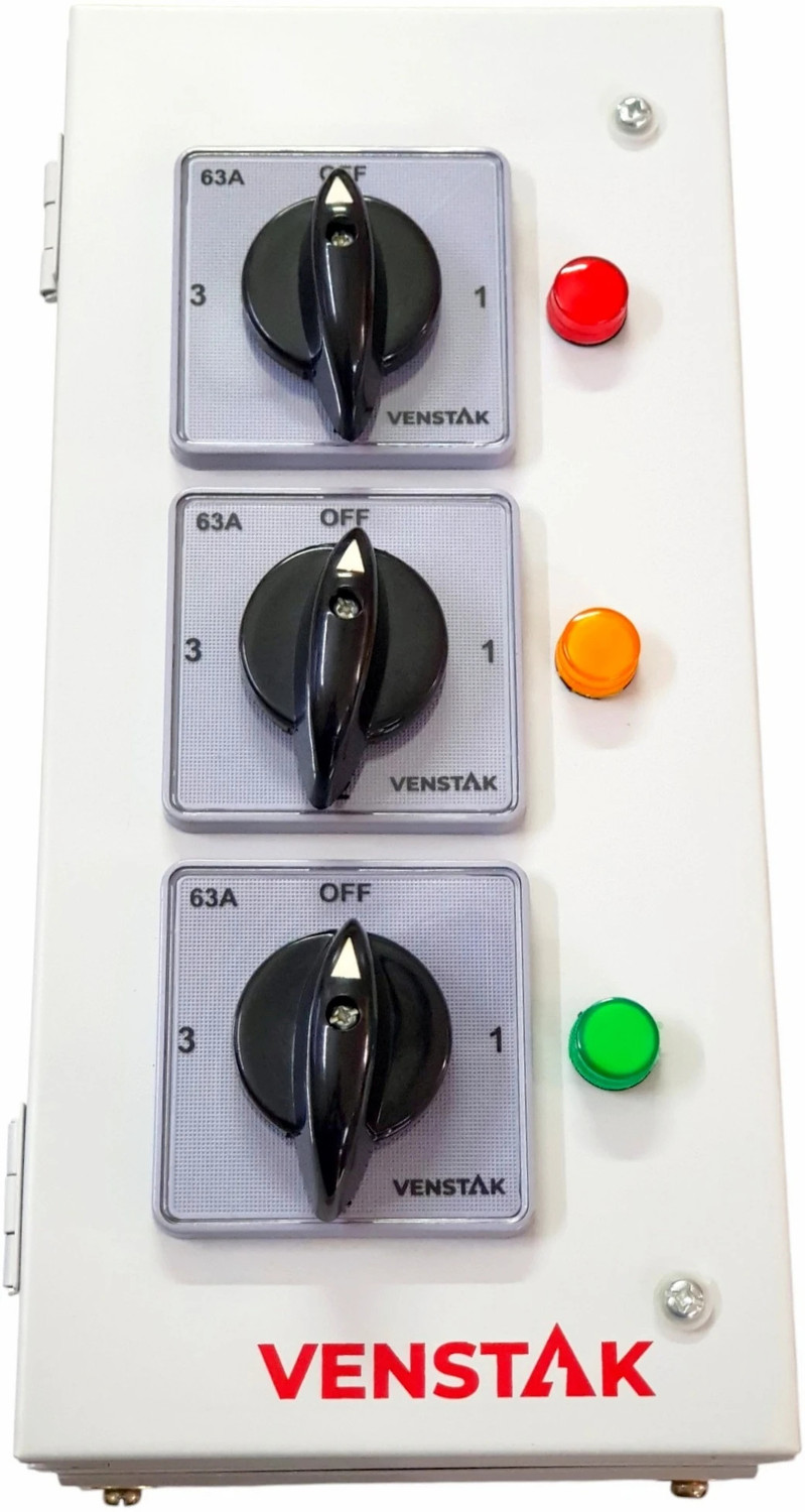 Image of VENSTAK 63 AMP PHASE SELECTOR TPN 1 POLE 3 WAY ROTARY SWITCH DULY WIRED Metal Electrical Box