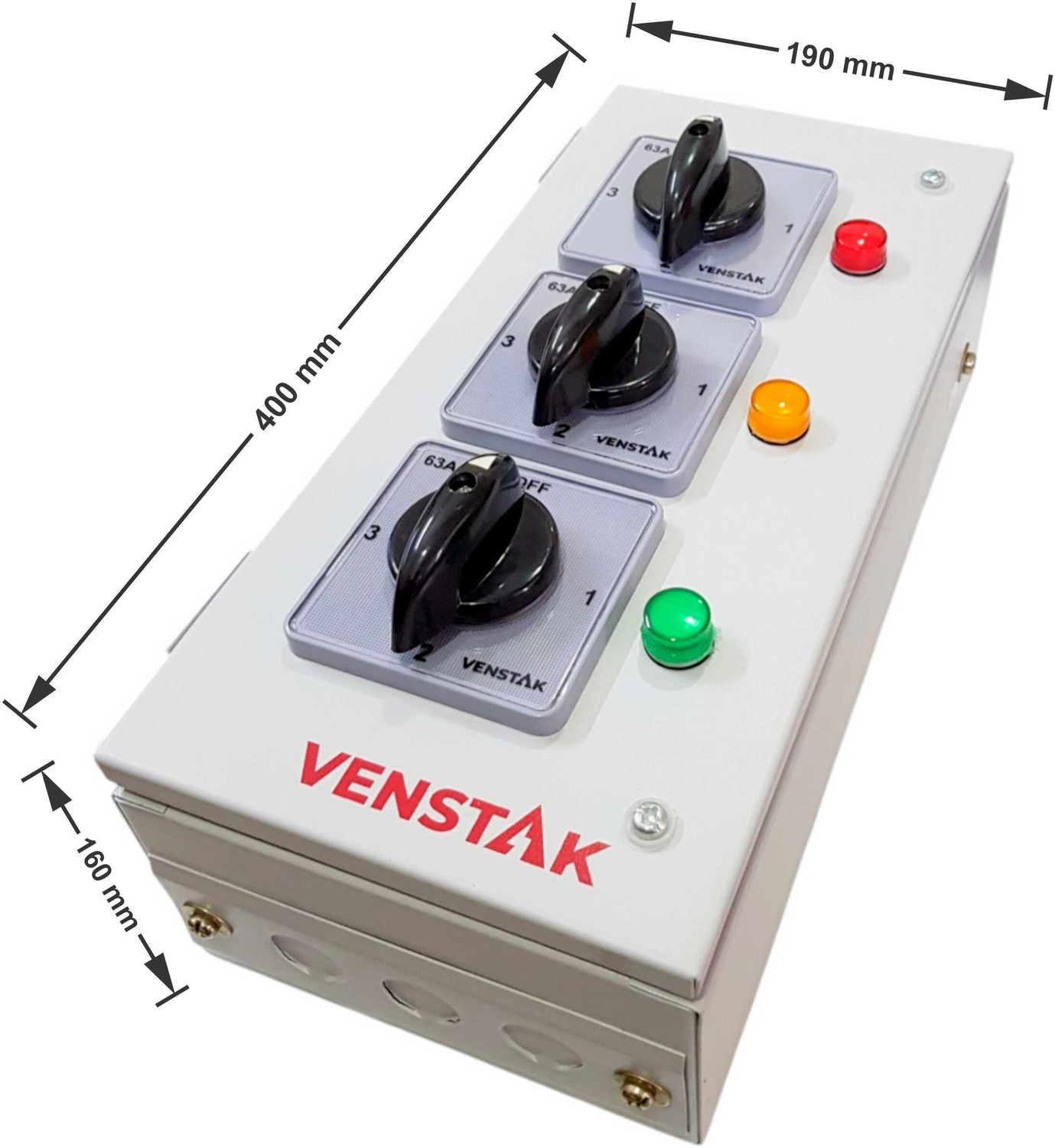 Image of VENSTAK 63 AMP PHASE SELECTOR TPN 1 POLE 3 WAY ROTARY SWITCH DULY WIRED Metal Electrical Box