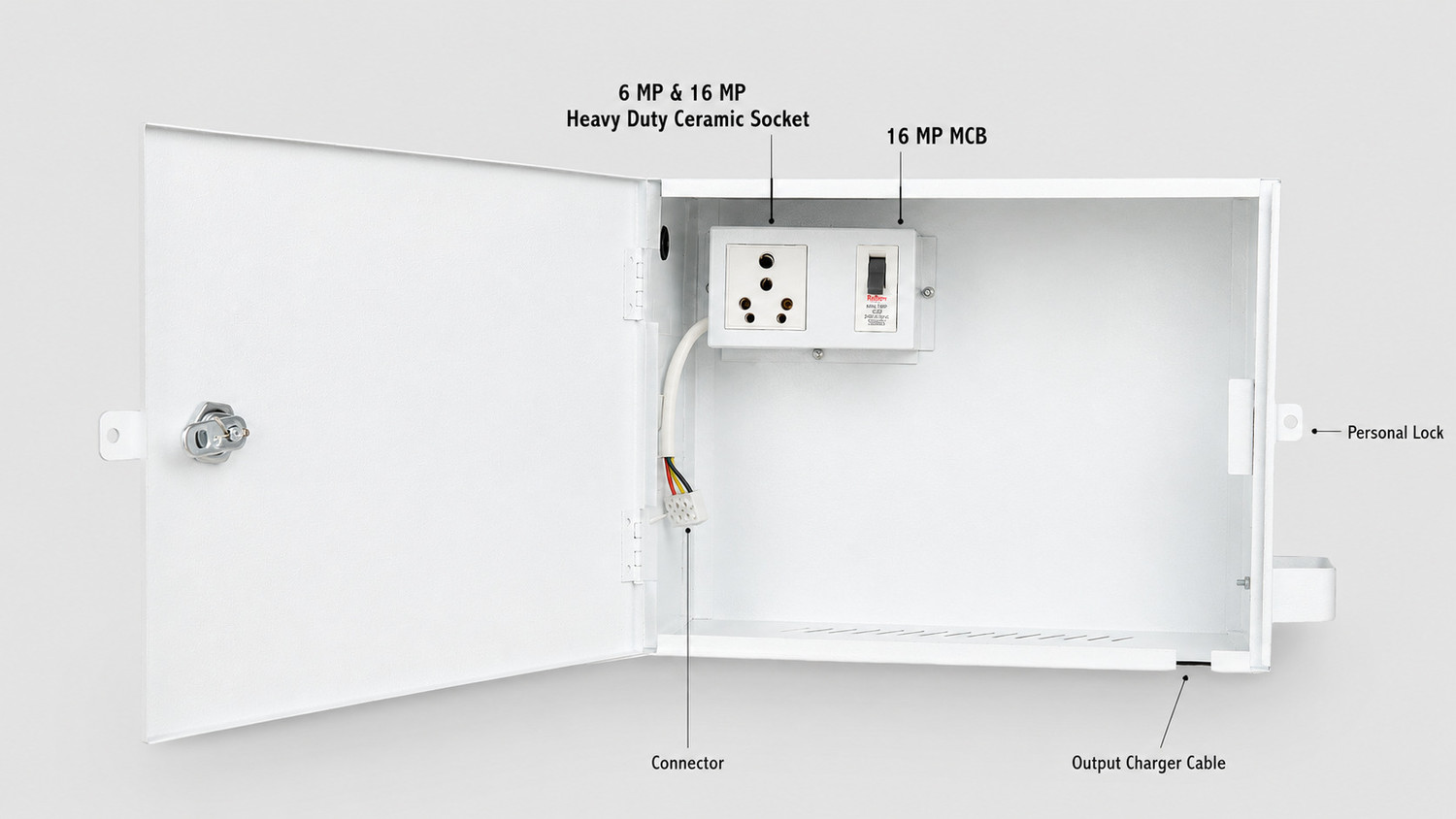 Image of GDP ENTERPRIE INDIA EV Outdoor Charger Safety Box with Lock 16A MCB Metal Electrical Box Wall Mount Metal Electrical Box