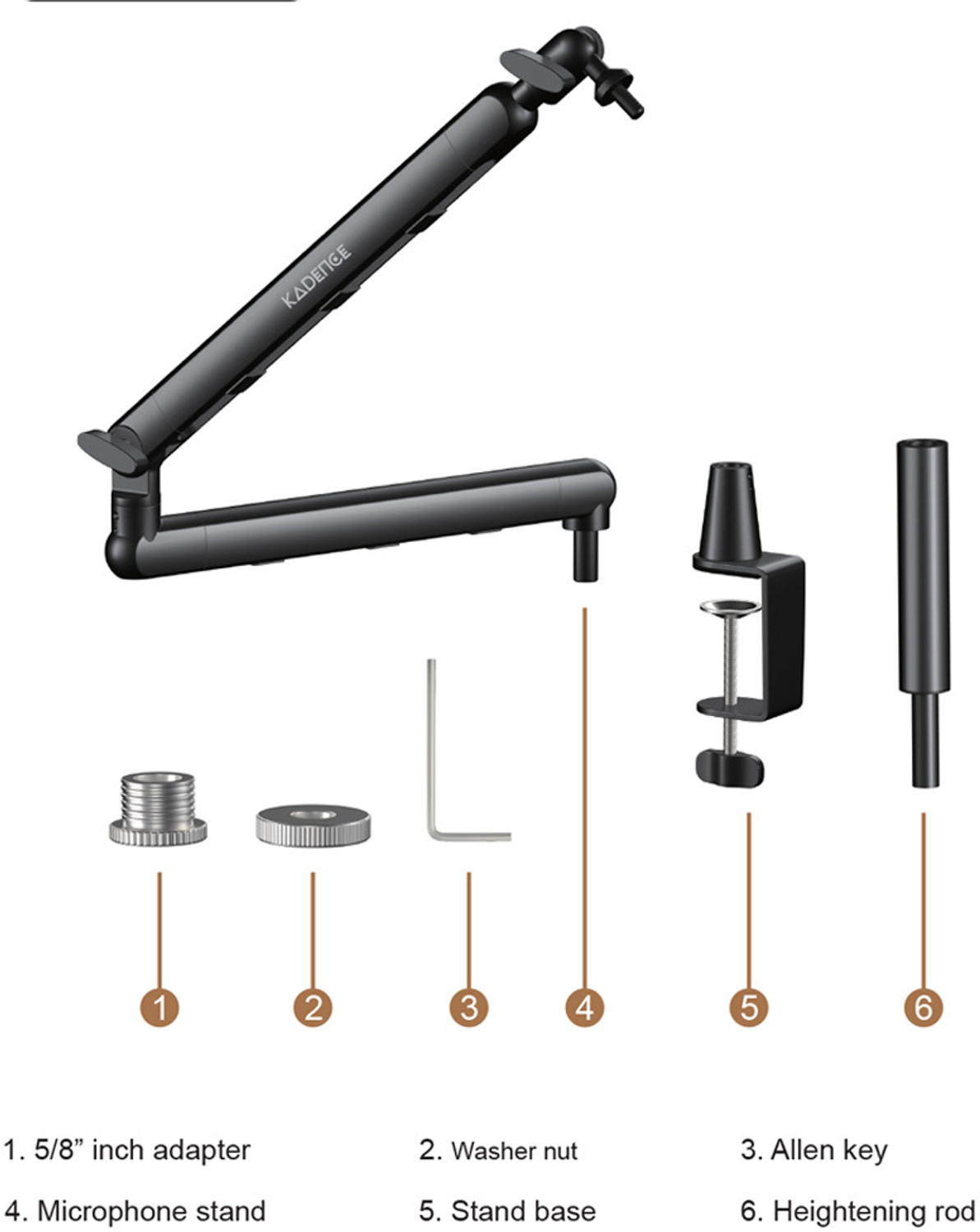 Image of KADENCE NB55-BK Heavy-Duty Build with 1.5kg Load Capacity, 360 Adjustable, Pro-Boom Arm Microphone Stand (Black)