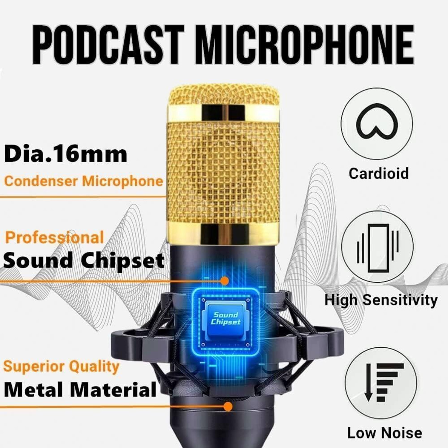 Image of Urban Infotech BM-800 Gold Professional Condenser Microphone Kit Microphone