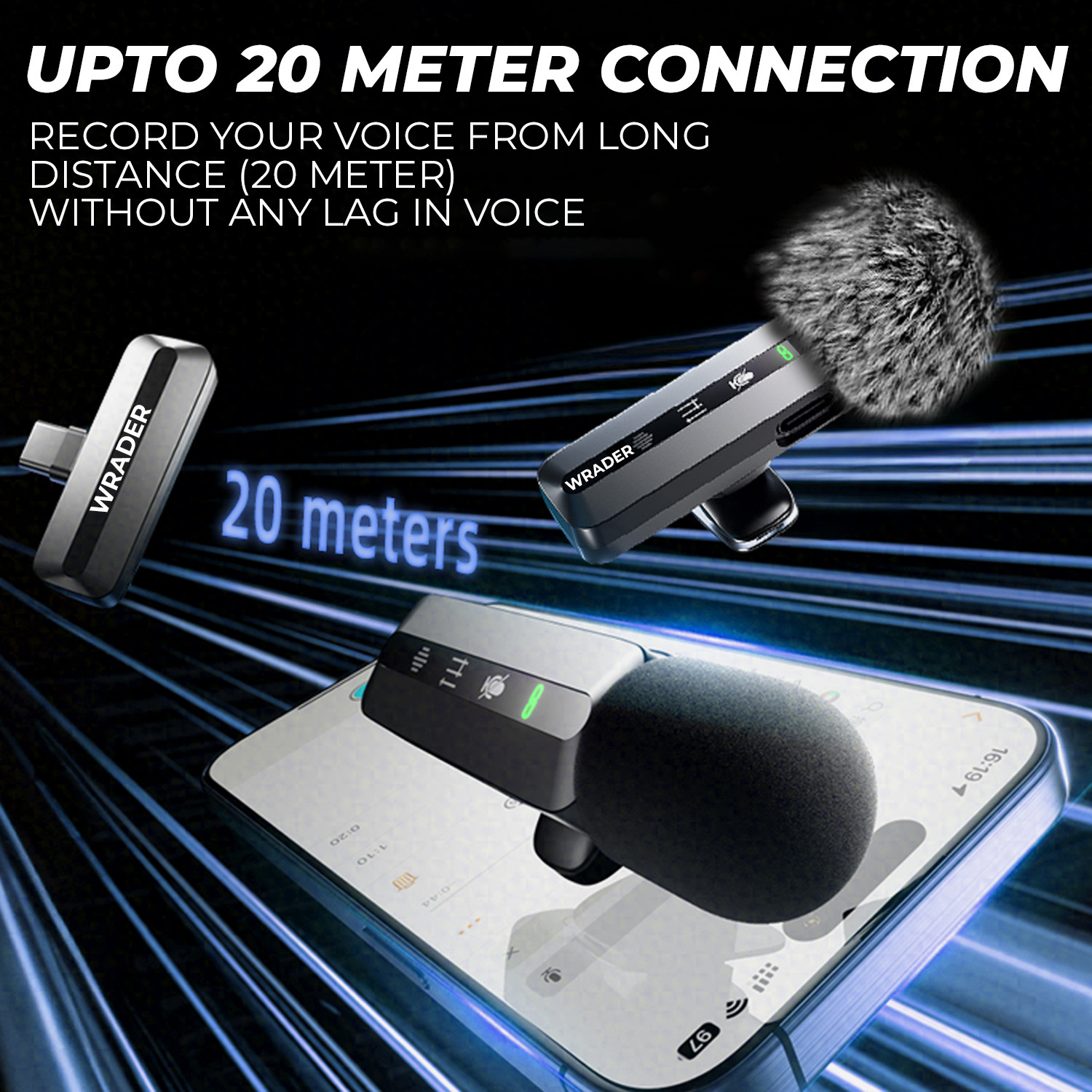 Image of WRADER Wireless Lapel Mic with Noise Cancellation for Video Recording and Vlogs Mobile Microphone