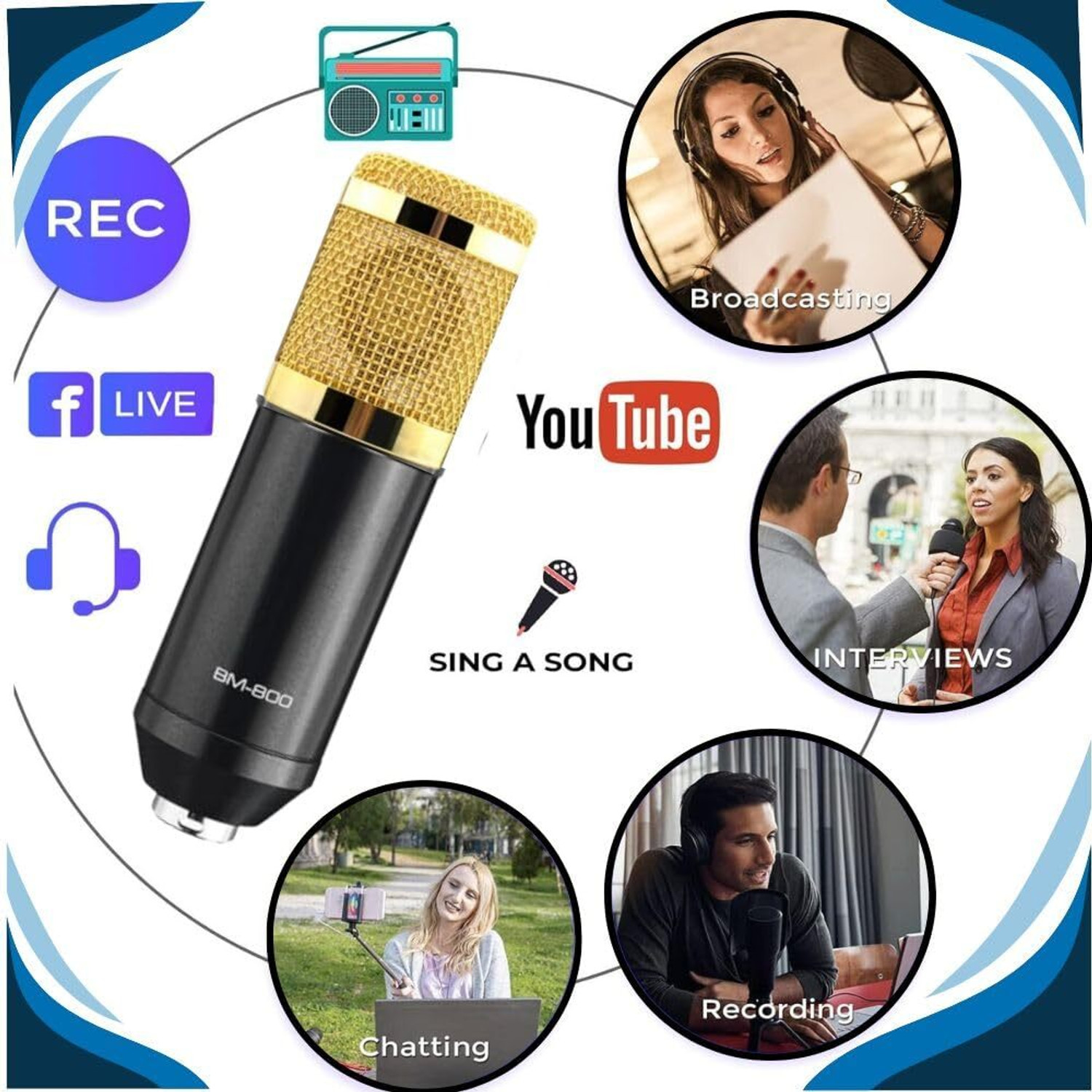 Image of Urban Infotech BM-800 Gold Professional Condenser Microphone Kit Microphone