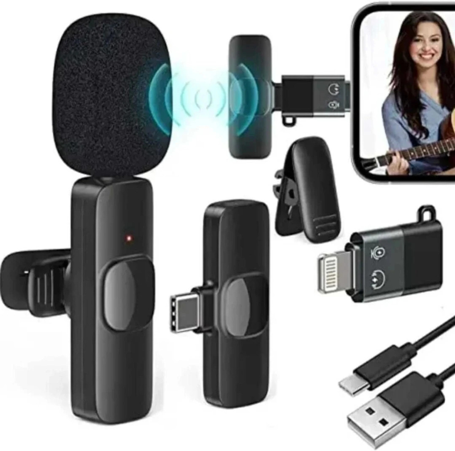 Image of AGH K8 2in 1 Wireless Collar Mic Voice Recorder with iOs & Type C Device Supported Audio Voice Recorder
