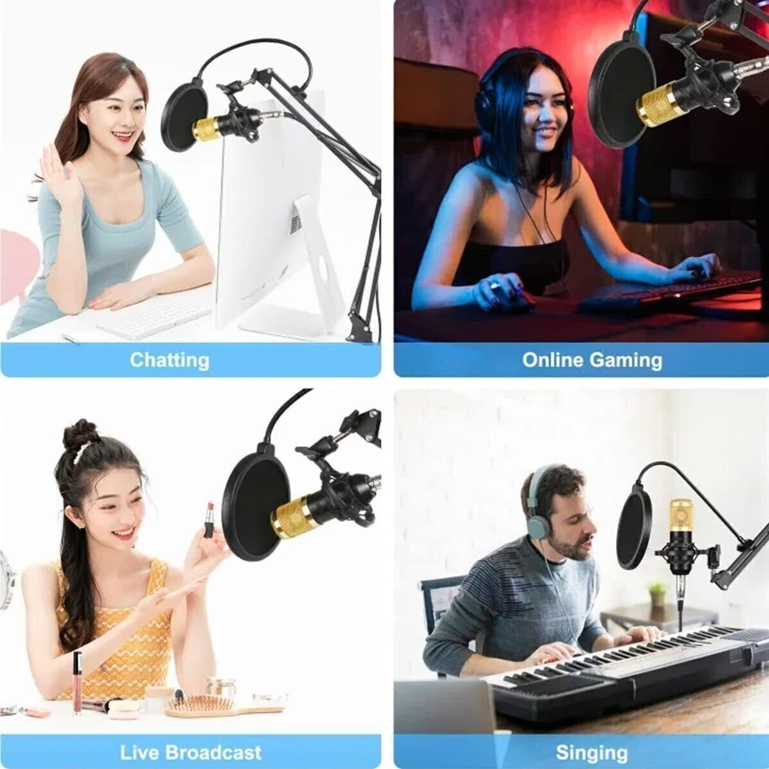 Image of AMG Music BM800 Microphone Set for Recording BM800 Condenser Mic with Arm Stand, Pop Filter Mic for Singing Recording Podcast