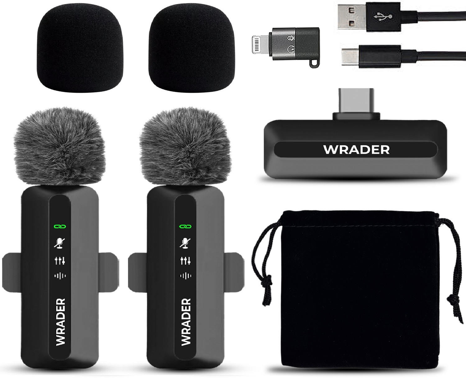 Image of WRADER Wireless Lapel Mic with Noise Cancellation for Video Recording and Vlogs Mobile Microphone