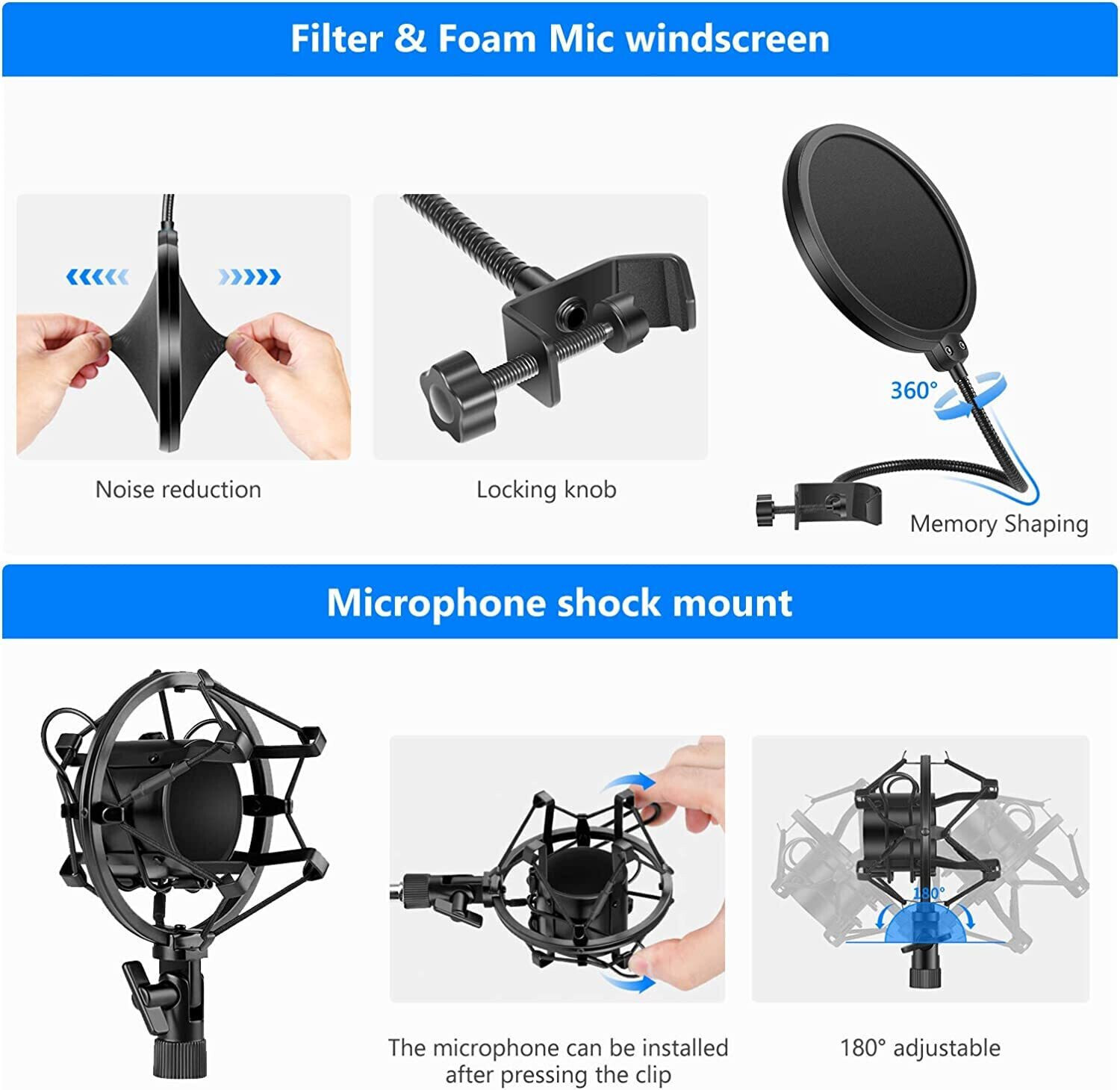 Image of IMAGINEA BM800 Condenser Microphone with Boom Scissor Arm Stand, Shock Mount & Pop Filter Recording Equipment Full Set Mic for Singing Karaoke Podcasting Mic