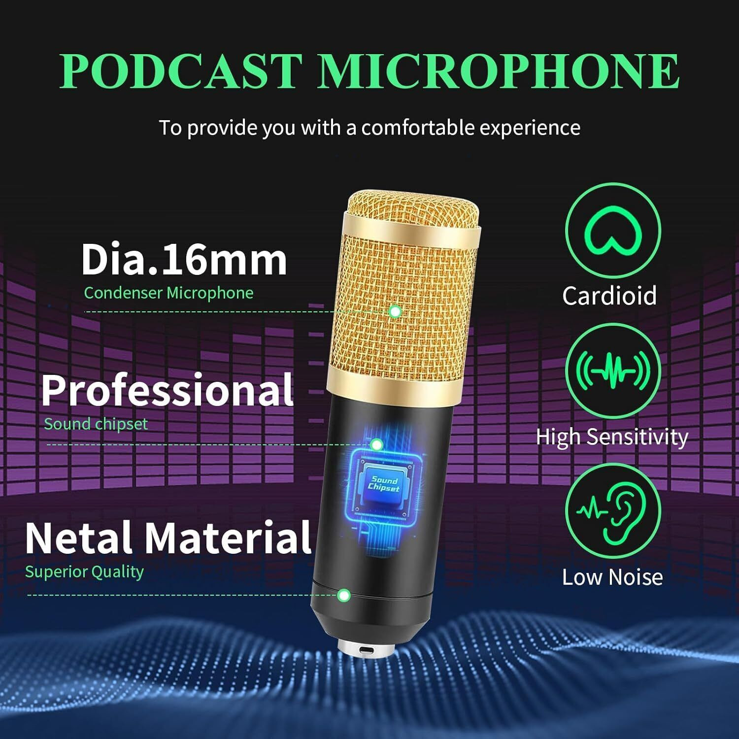 Image of AMG Music BM800 Microphone Set for Recording BM800 Condenser Mic with Arm Stand, Pop Filter Mic for Singing Recording Podcast