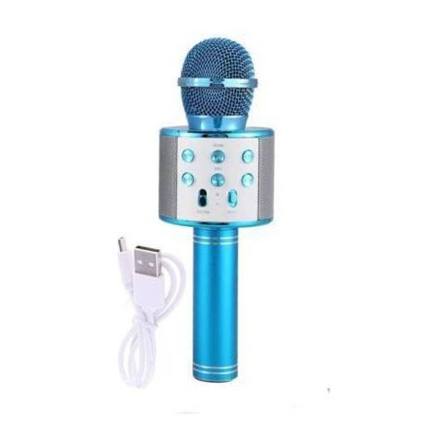 little monkey High qauility WS-858 Wireless Bluetooth Microphone Connection Player Speaker 2-in1 (Blue) MICROPHONE