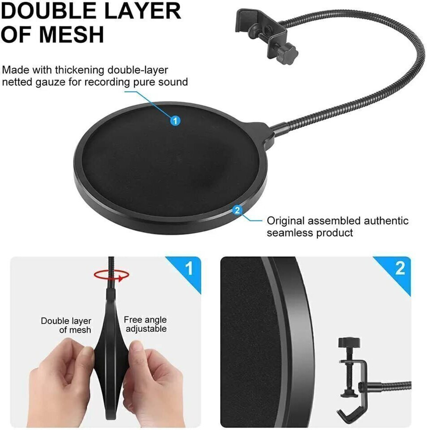 Image of Urban Infotech 3 Leg Boom Double Microphone Stand NB-200 Adjustable Mic Stand with 2 Mic Clip Holders & Pop Filter Mike Stand for BM800 Condenser Singing, Speech, Stage and Studio Recording NA (Black) Microphone Stand