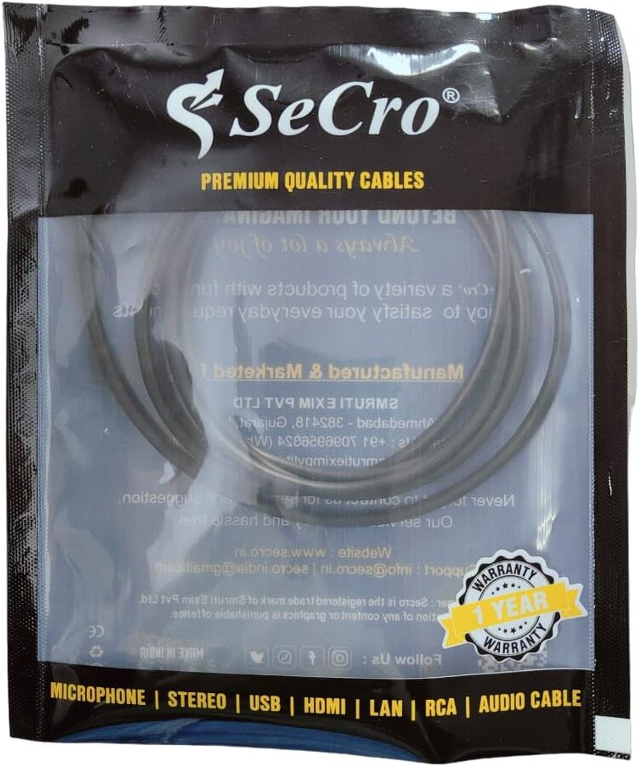 Image of SeCro XLR Male to 3.5mm Male Cable - Professional Low Noise Microphone Cable (3 Meter) Microphone, Audio Sound Consoles, Power Amplifier, Wireless Microphone Receiver.