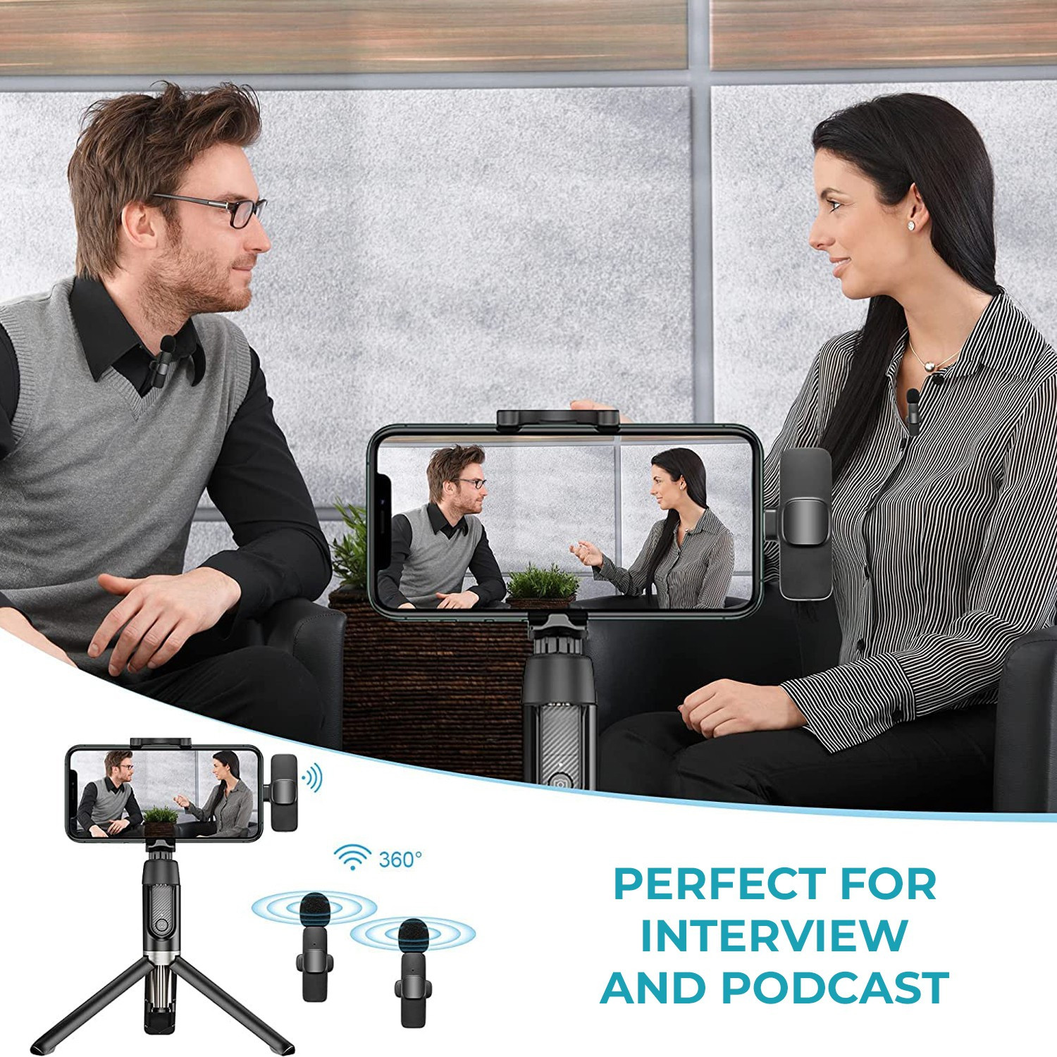 Image of MOOZMOB K9 Mic for Video Recording Vlog Mic for Type C Mobile Wireless Collar Youtube Microphone