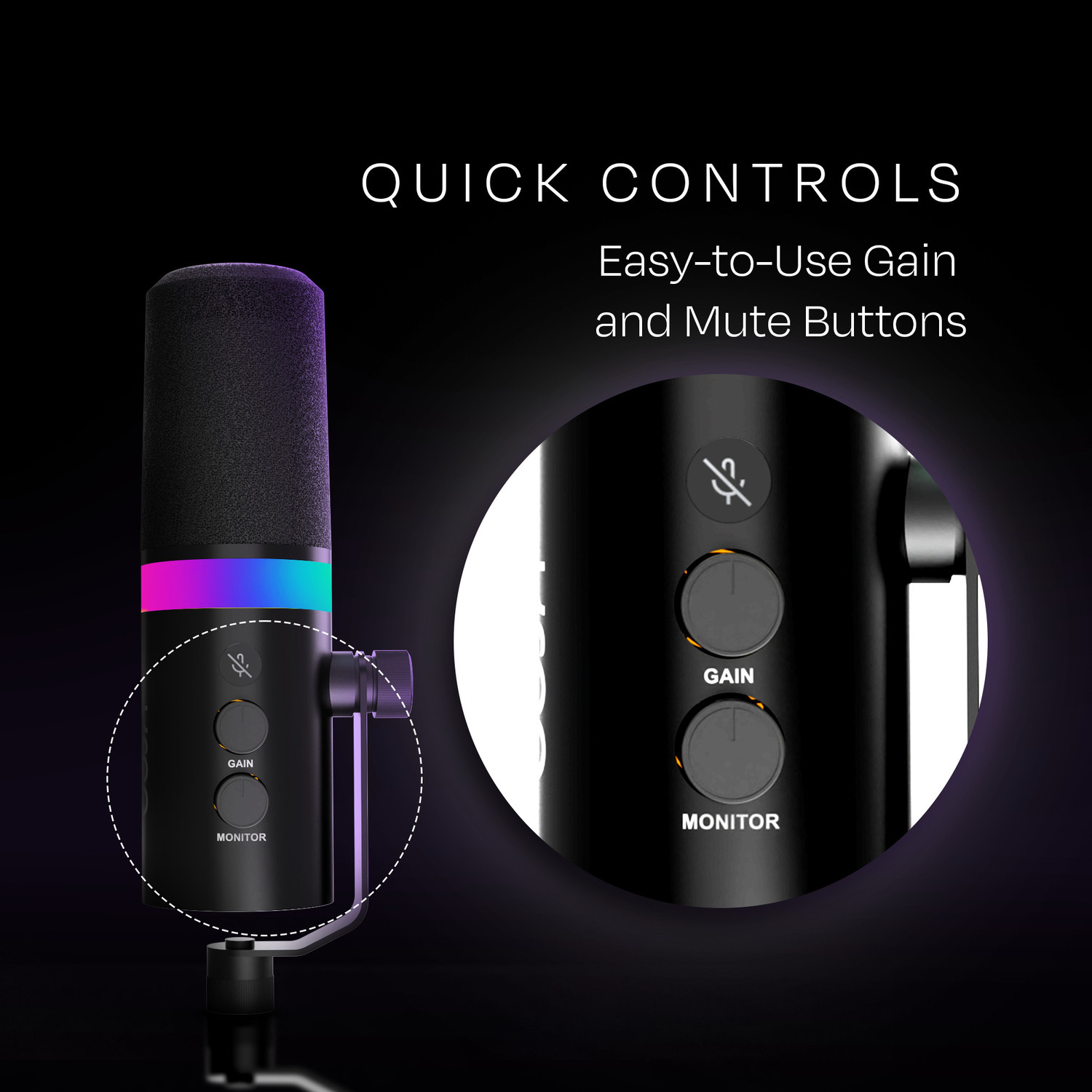 Image of Kreo Sonik Professional Dynamic Mic with RGB, Noise Rejection, Dual Connectivity Camera Microphone
