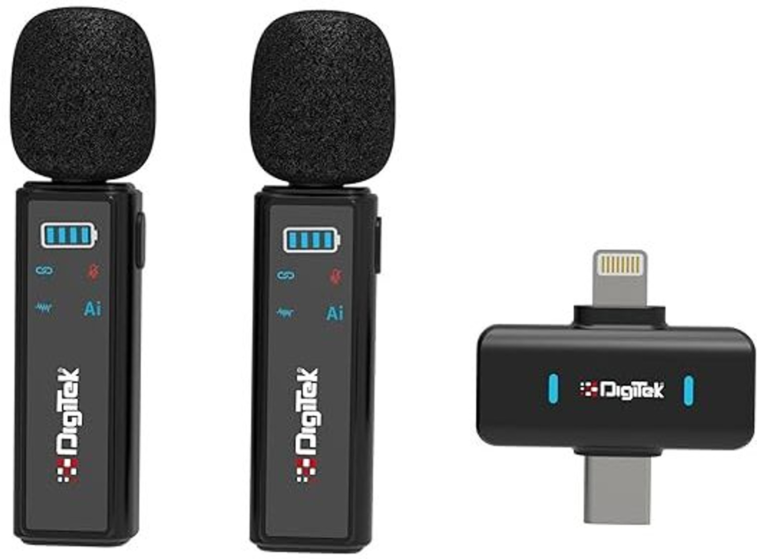 Image of DIGITEK DWM 021 Wireless Microphone System with AI Noise Cancellation for Android & iOS Camera Microphone