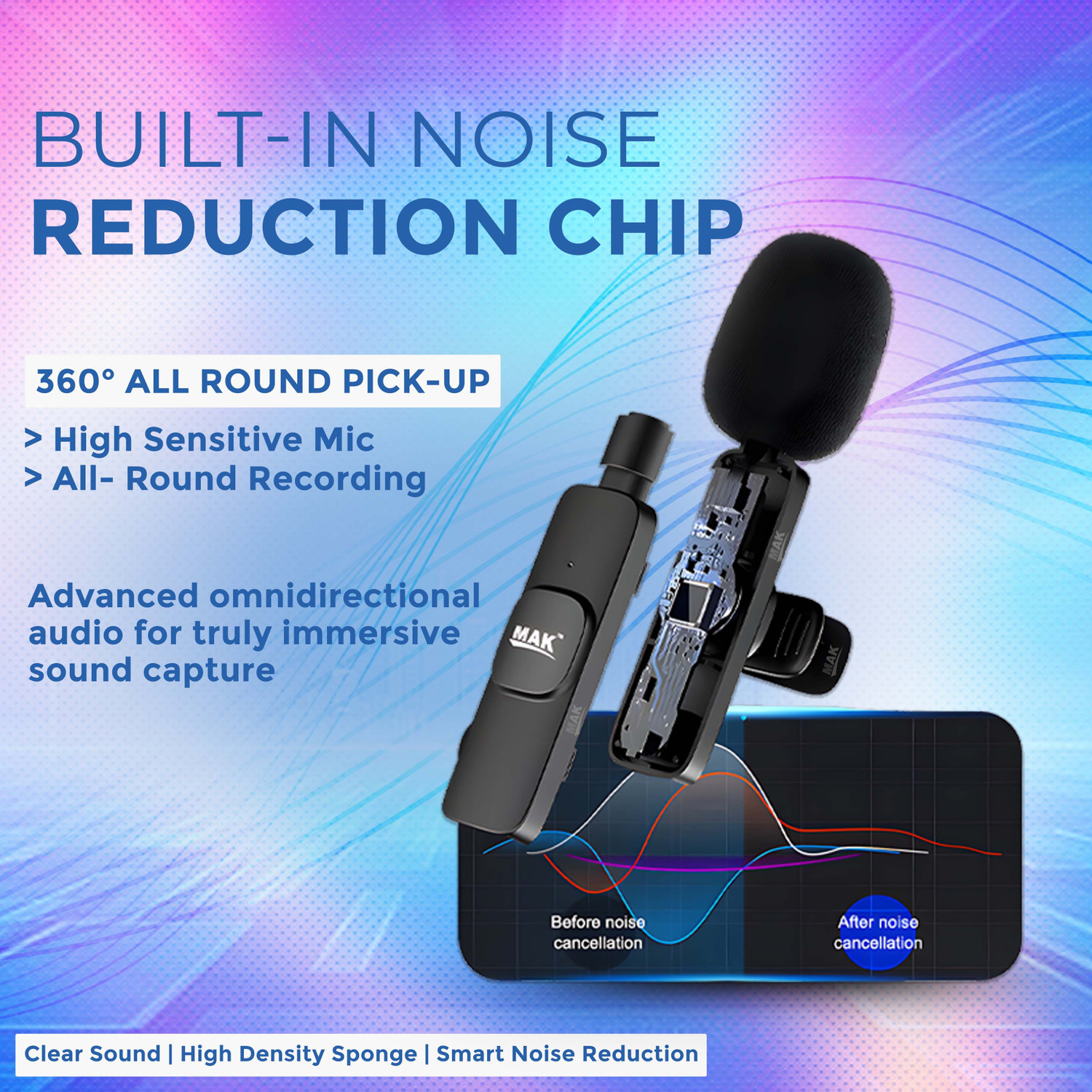 Image of MAK Compact Wireless Mic Setup with LED Stick for Creators Microphone