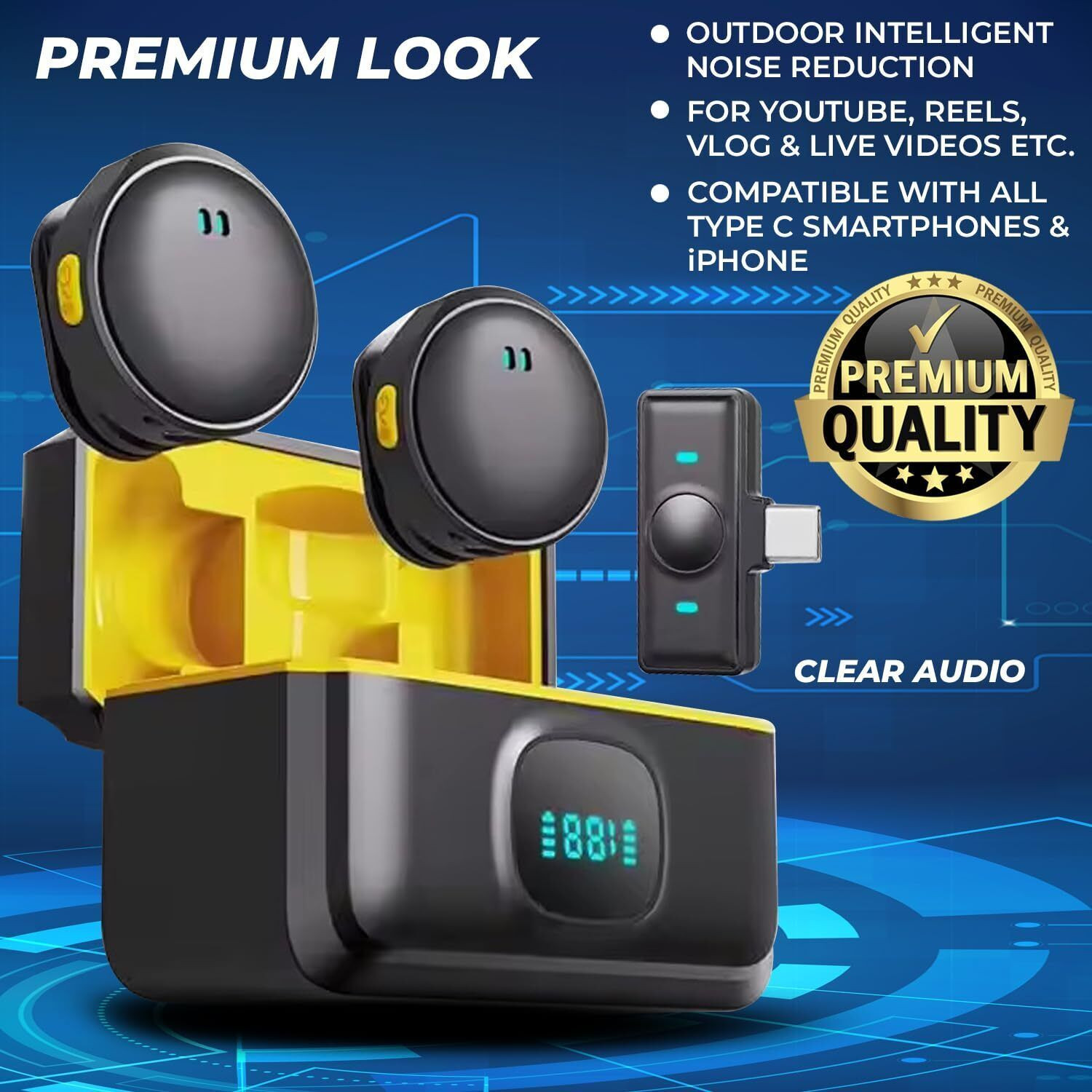 Image of FITRIC Q8 Portable Wireless Lavalier Mic with Battery Display & Noise Reduction @ 834 Camera Microphone