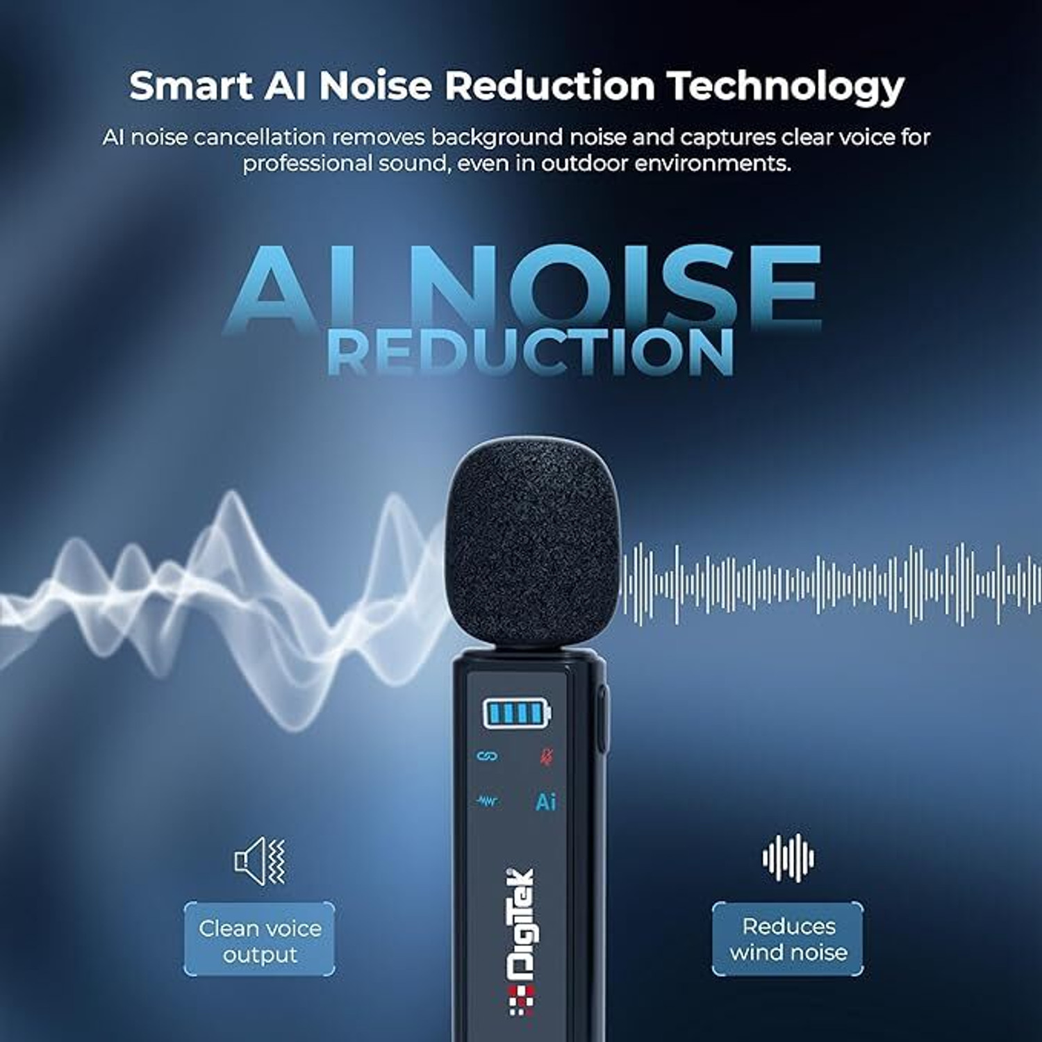 Image of DIGITEK DMW 021 Wireless Microphone 2 Transmitter, 1 Receiver with AI Noise Cancellation Microphone