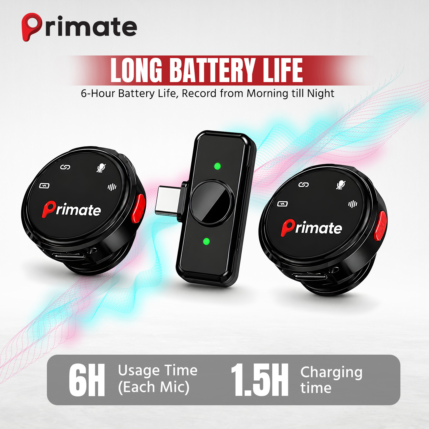 Image of Primate Wireless Lavalier Microphone for Android iPhone, Noise Cancellation, Type-C Mic Microphone