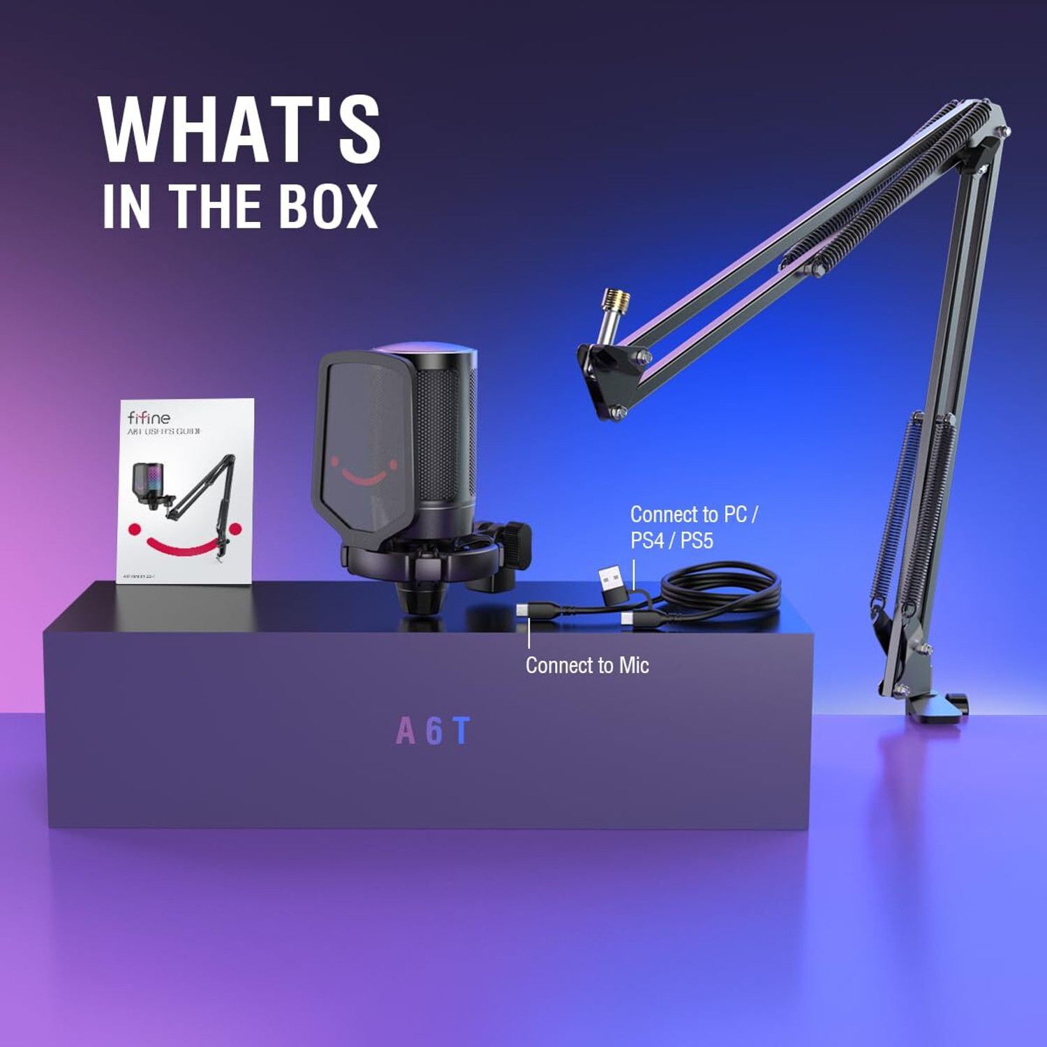 Image of Fifine (OPEN BOX) A6T (Black) with Stand for Gaming, Streaming, PC, USB RGB Kit Microphone