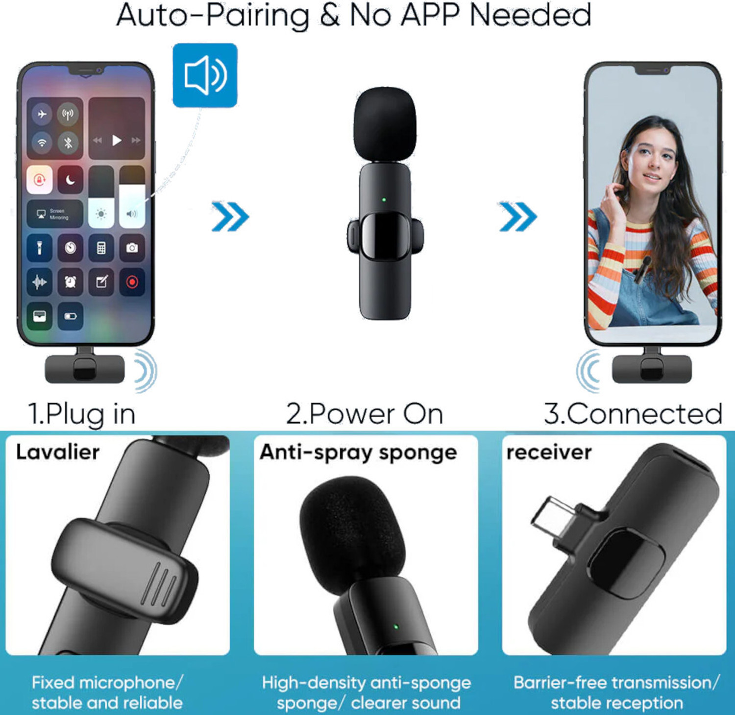 Image of OSTALY Dash Lavalier K8 Mic for YouTube, Noise Reduction Wireless Microphone, Vlogging Microphone
