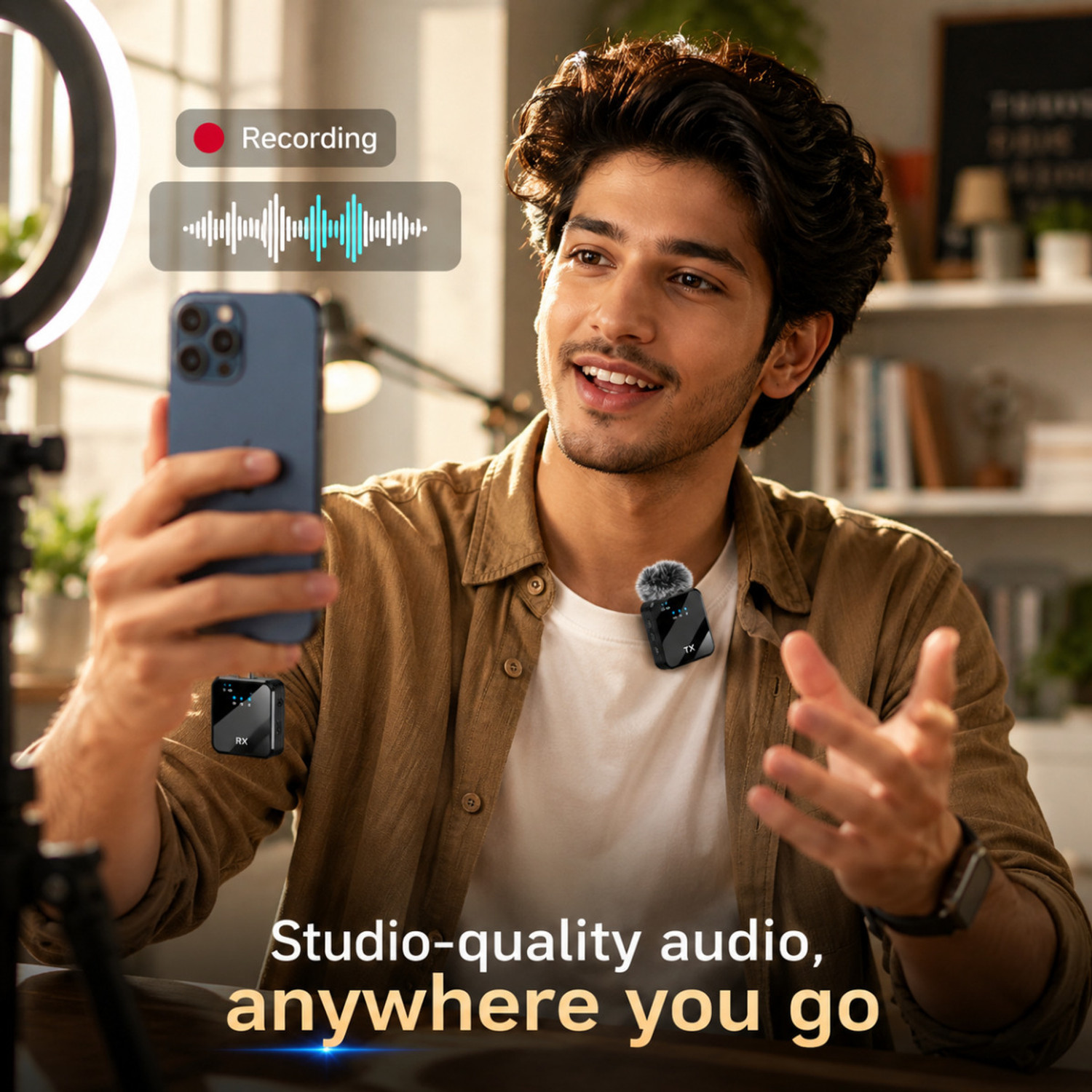 Image of RV Enterprises Dual Wireless Mic with Noise Reduction Collar Microphone for mobiles, Youtube Microphone