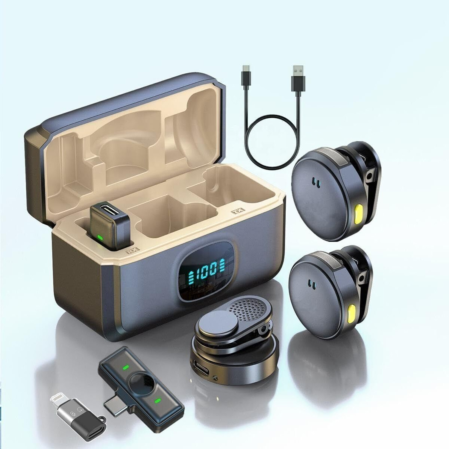 Image of V GADGETS Q8 Dual Wireless Clip Mic with Power Display & Noise Reduction for Mobile Microphone
