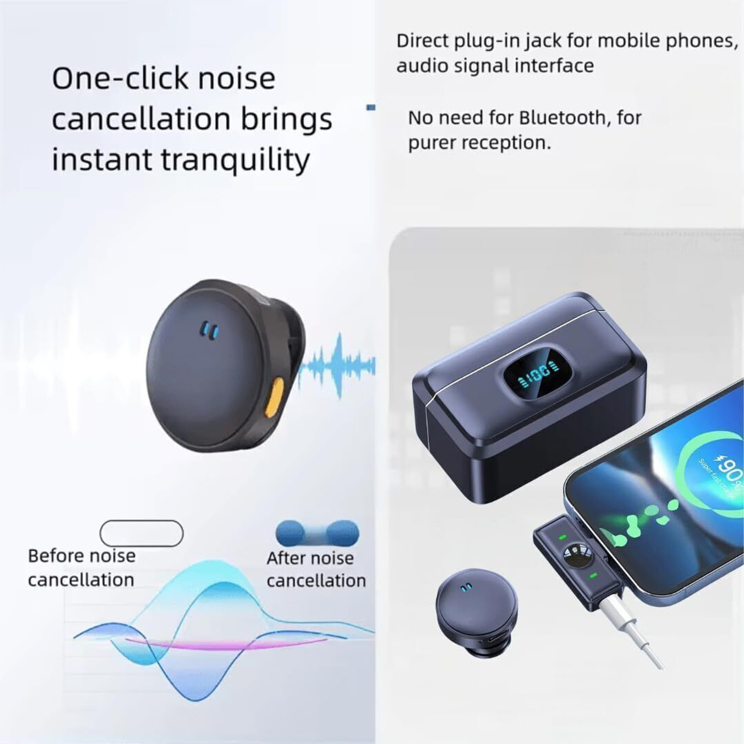 Image of V GADGETS Q8 Dual Wireless Clip Mic with Power Display & Noise Reduction for Mobile Microphone