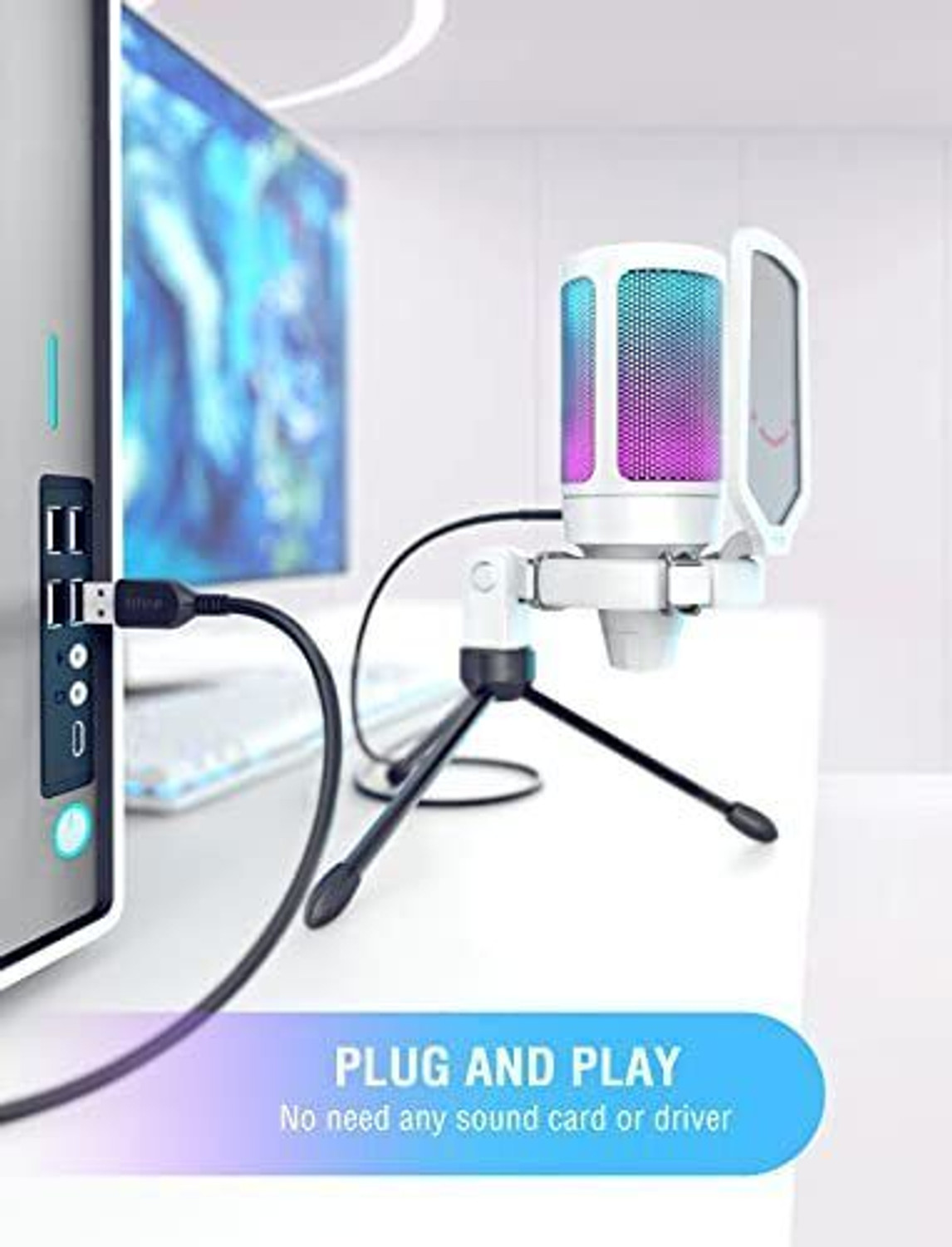 Image of Fifine Game A6VWH USB, PC Gaming Tripod stand White Microphone