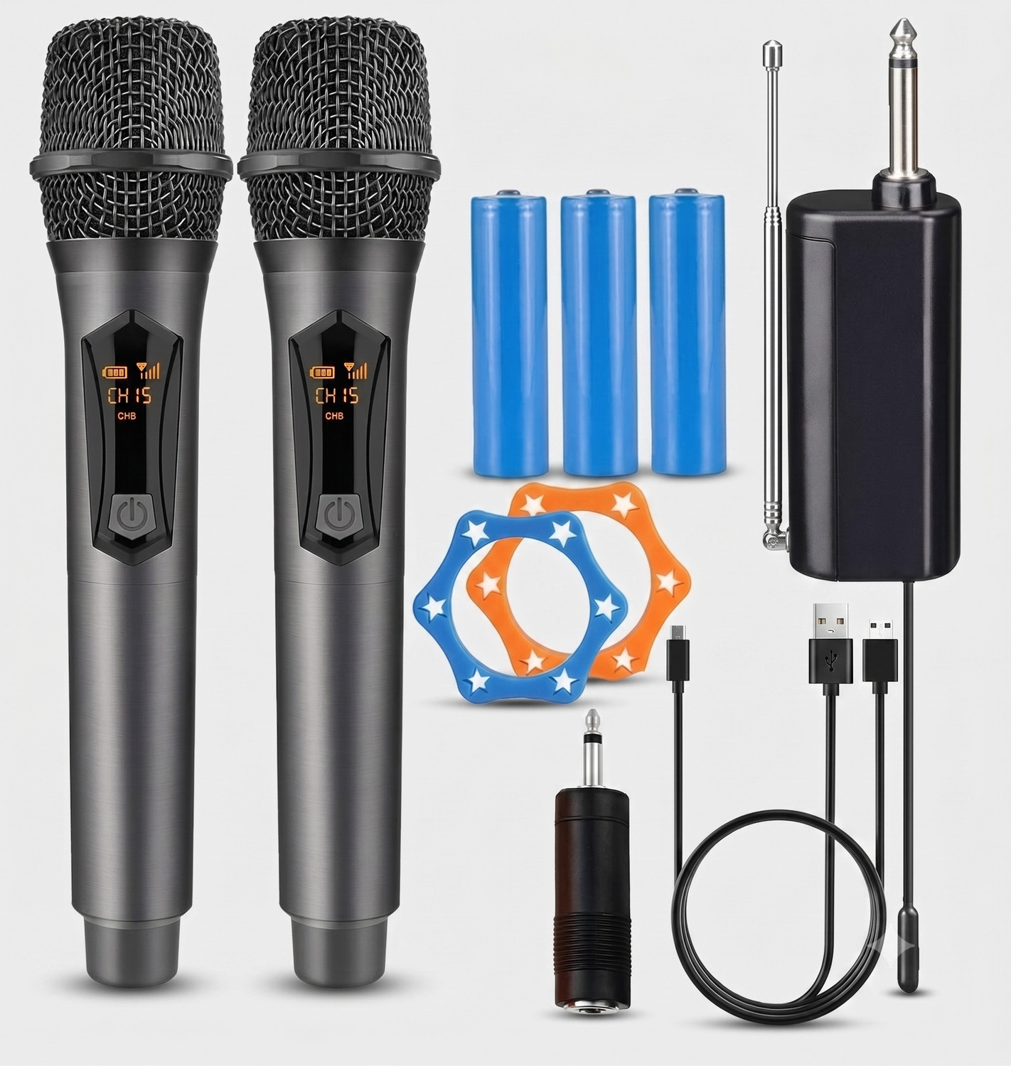 Image of PICSTAR Dual Wireless Microphone System with Rechargeable Receiver 200ft Range Pack of-2 Microphone
