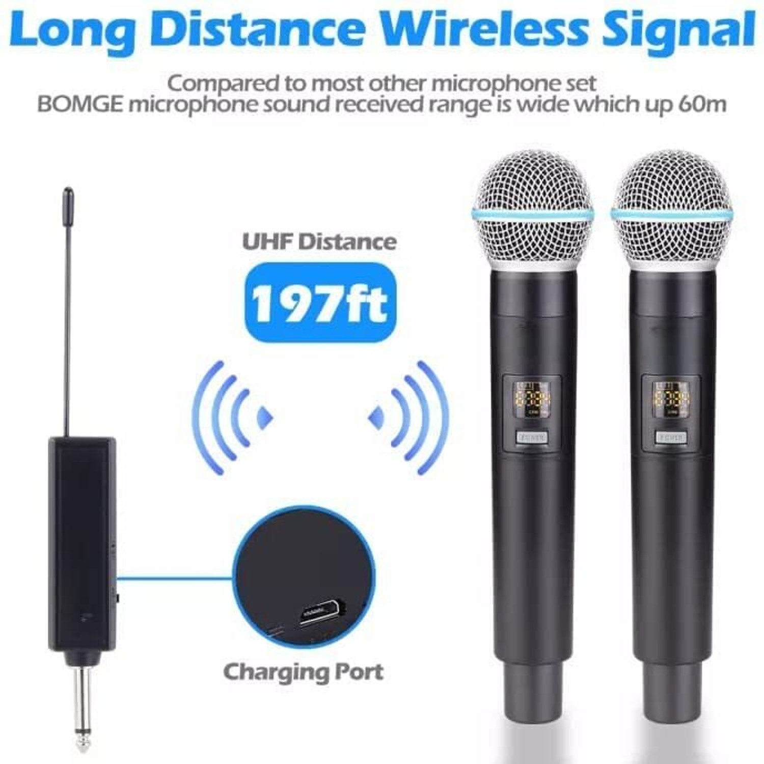 Image of KH UHF Wireless Dual Handheld Mic System - Dual Mics with UHF Receiver with 6.35 mm Microphone