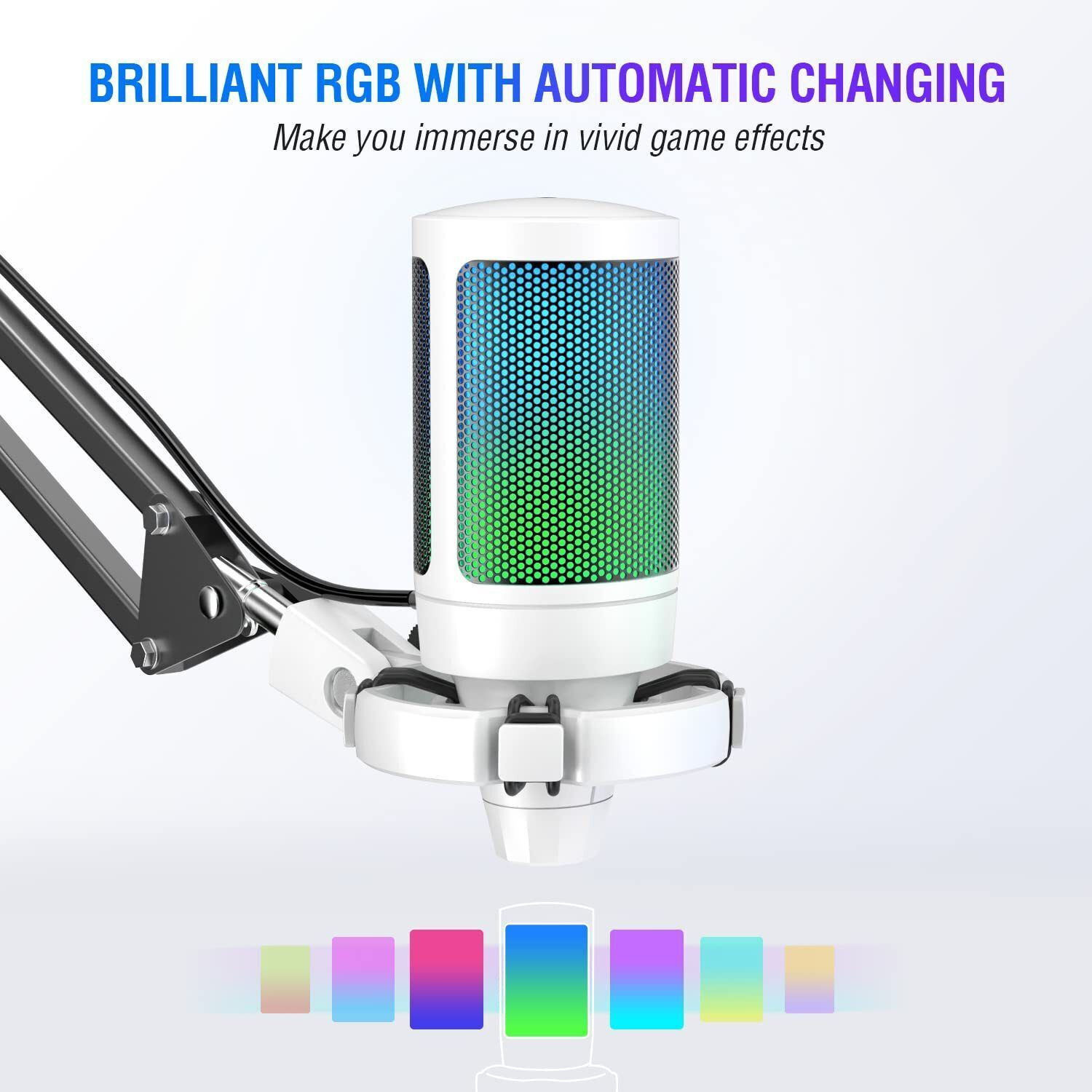 Image of Fifine A6T White USB Condenser Gaming Microphone for Music Recording, Streaming - RGB Microphone