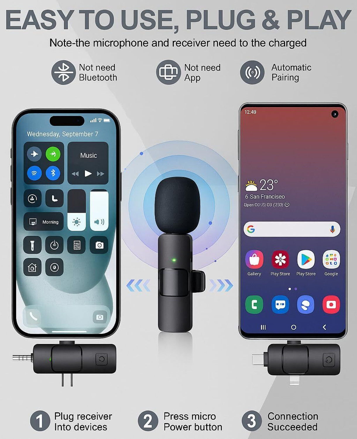 Image of Tazomi Wireless Lavalier Omnidirectional mic for Video Recording Type C Android &iPhone Microphone