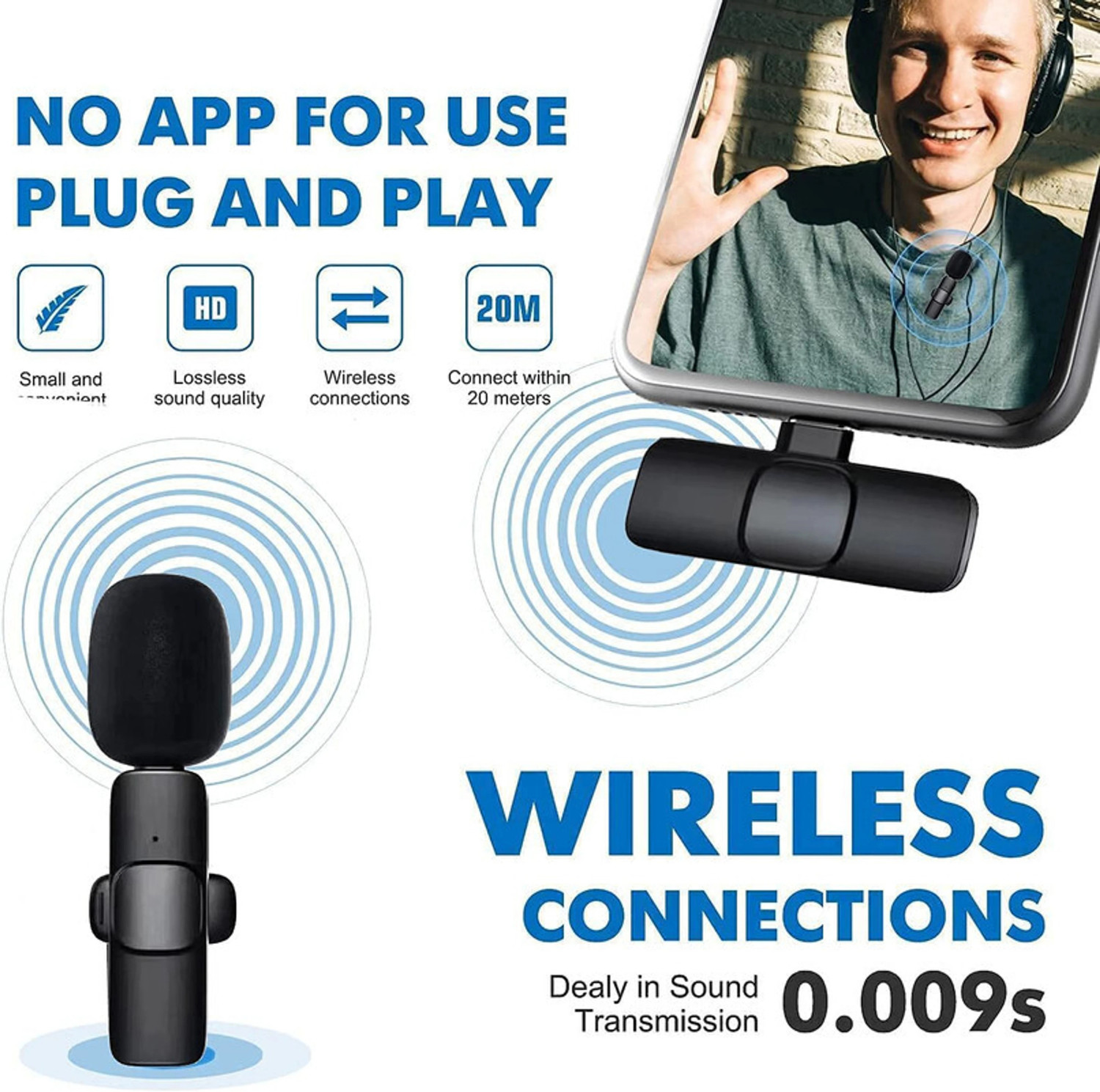 Image of BORNTOGLOW K8 Omnidirectional Lapel Plug and Play Type C Collar Mic Recording Vlog B472 Microphone