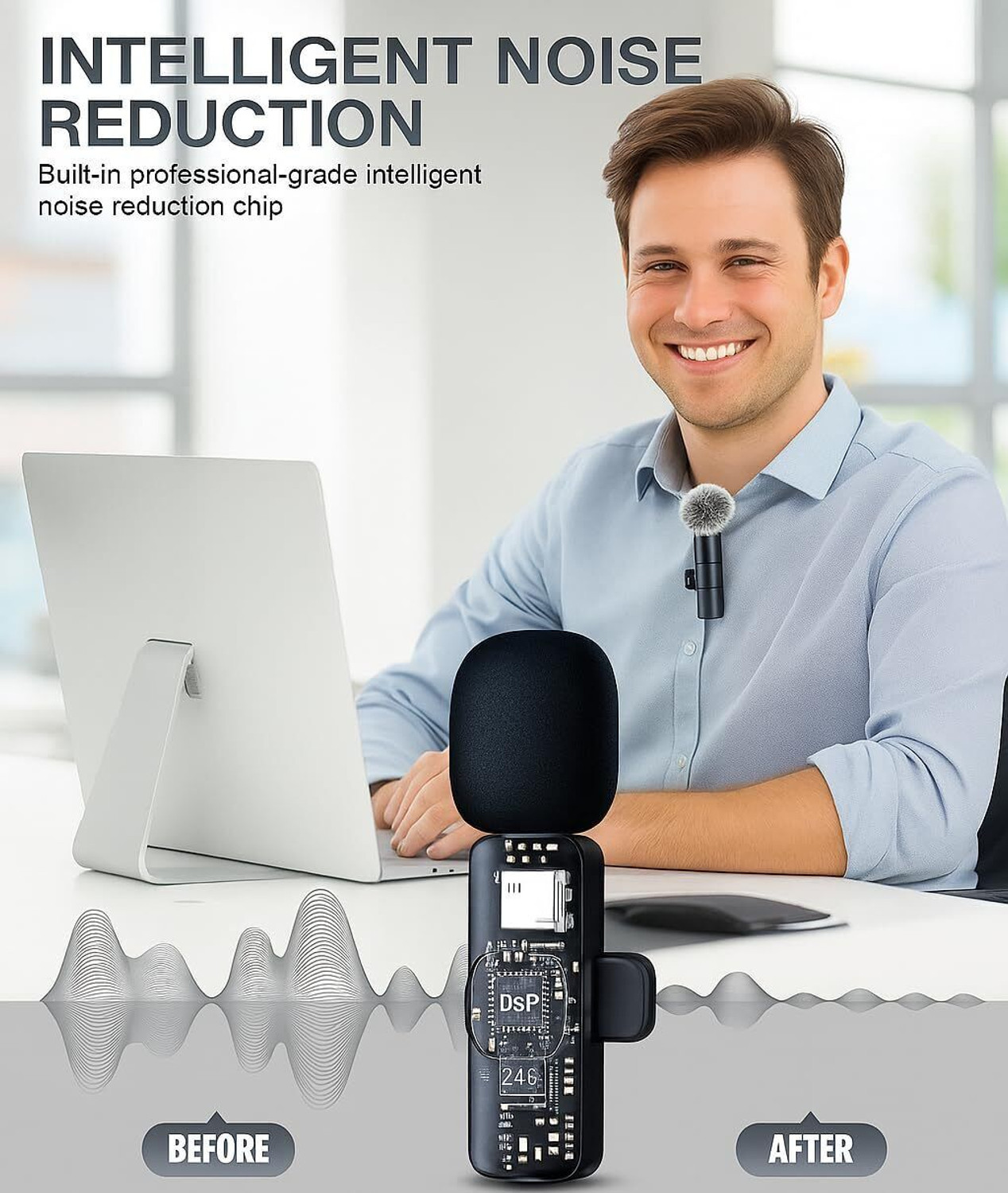 Image of Tazomi Wireless Lavalier Omnidirectional mic for Video Recording Type C Android &iPhone Microphone