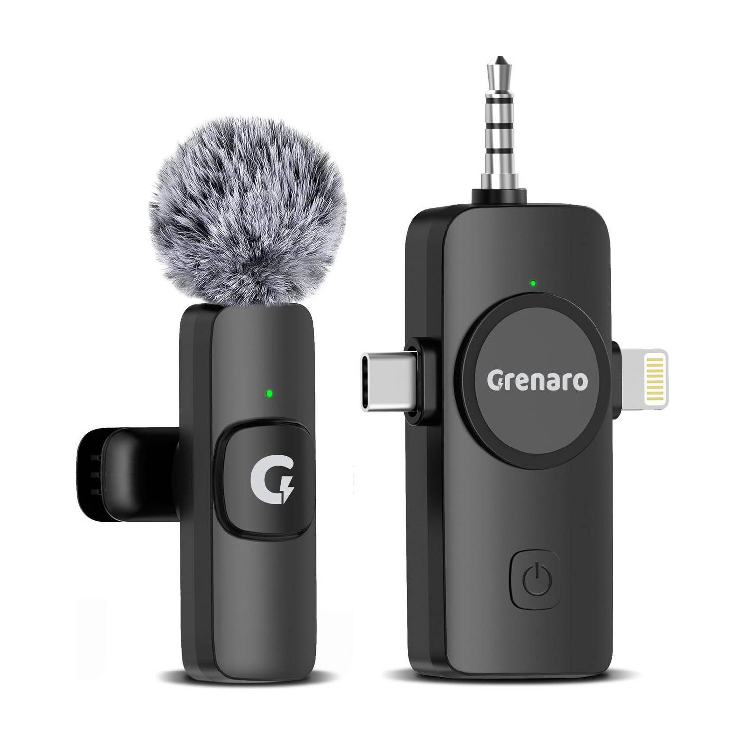 Grenaro 3 in 1 Mic for Youtube, Wireless Mic for iPhone/Android USB-C/DSLR Camera Plug Microphone