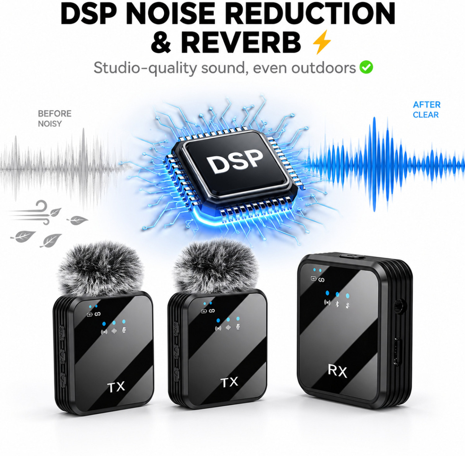 Image of RV Enterprises Dual Wireless Mic with Noise Reduction Collar Microphone for mobiles, Youtube Microphone
