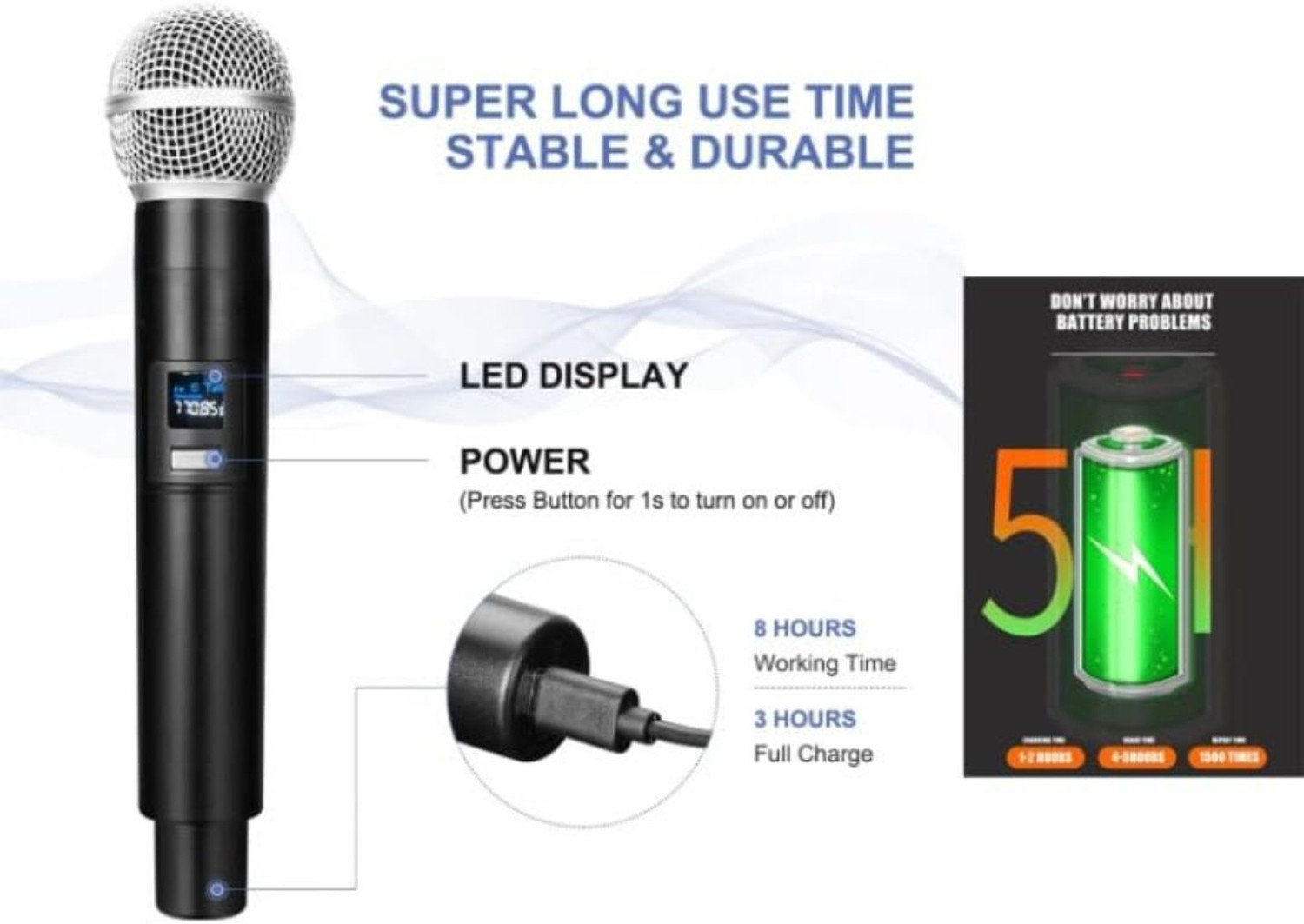 Image of Adiohub HY-07 Wireless Mic, Dynamic Microphone, Karaoke Handheld mic System 6.35mm Jack Microphone