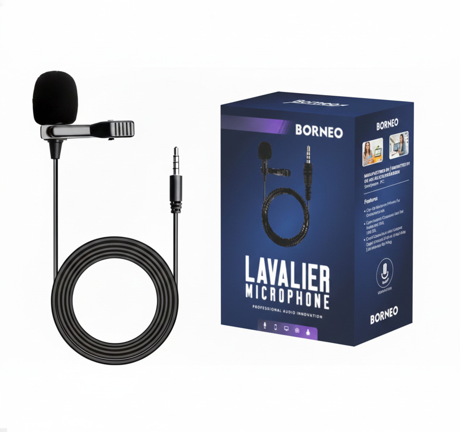 Image of Borneo Noise Cancellation Clip Collar Mic Condenser For Youtube Video | Interviews Microphone