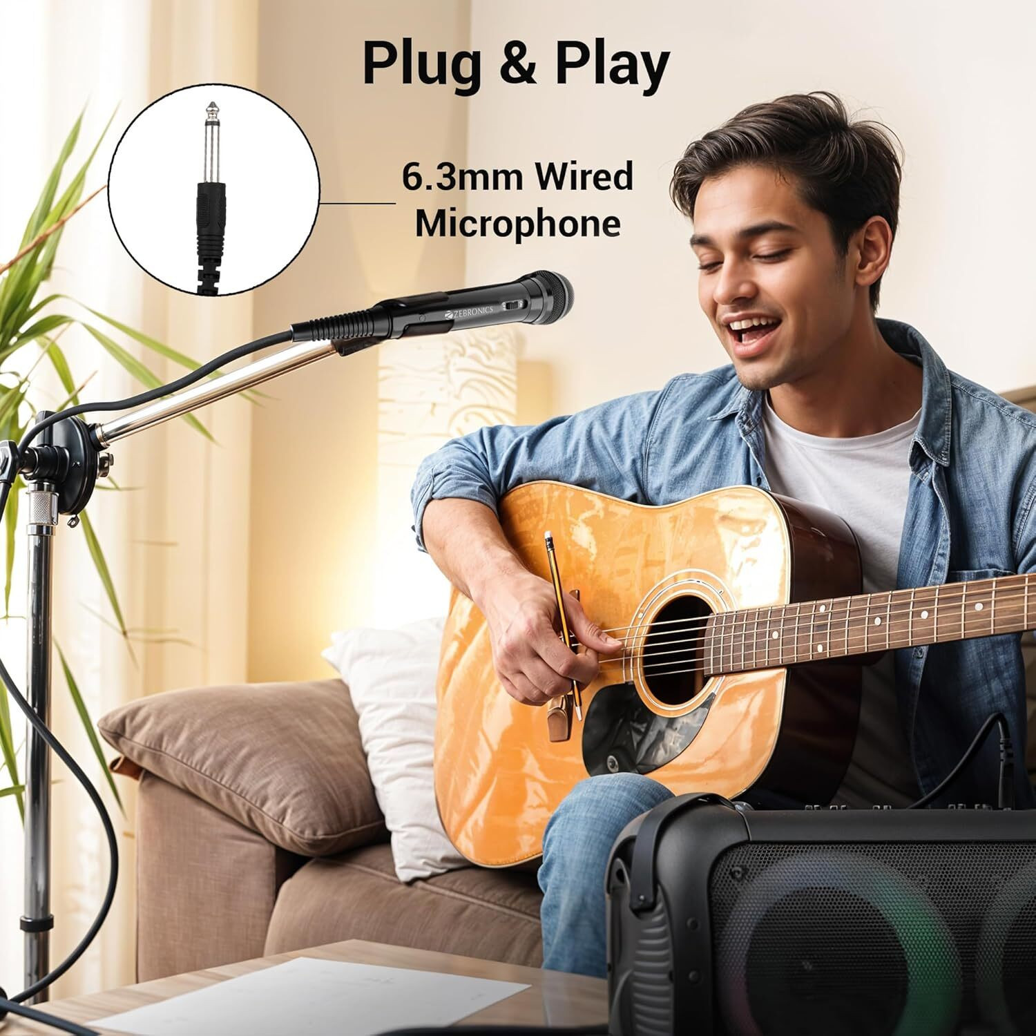 Image of ZEBRONICS MP100, Wired Microphone, 6.3mm, High Sensitivity Dynamic Mic|2.9 Meter Length Microphone