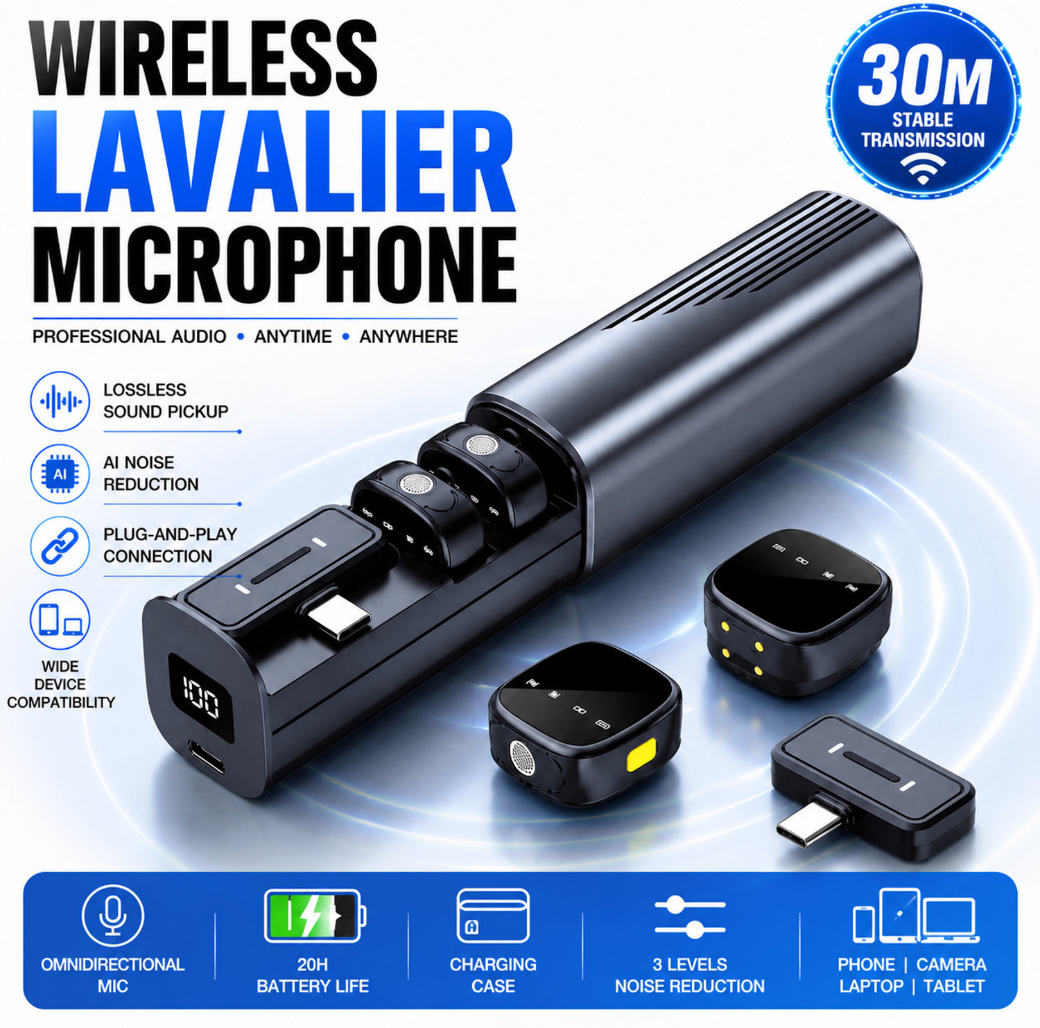 Image of AGINDUSTRY Wireless Mic for YouTube,Magnetic Mini Mic,Mike Wireless For Vlogging Microphone Microphone