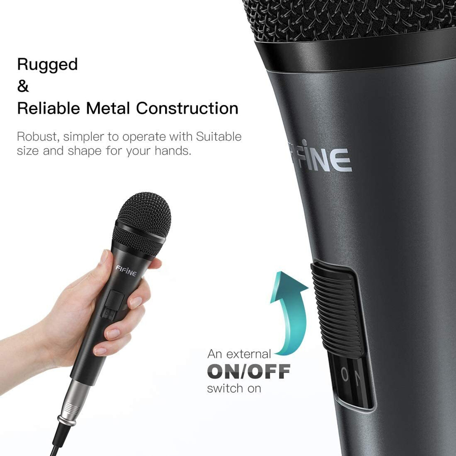 Image of FIFINE K6 -Wired Handheld Karaoke Micr for Speaker with On /Off Switch & Detachable Cable