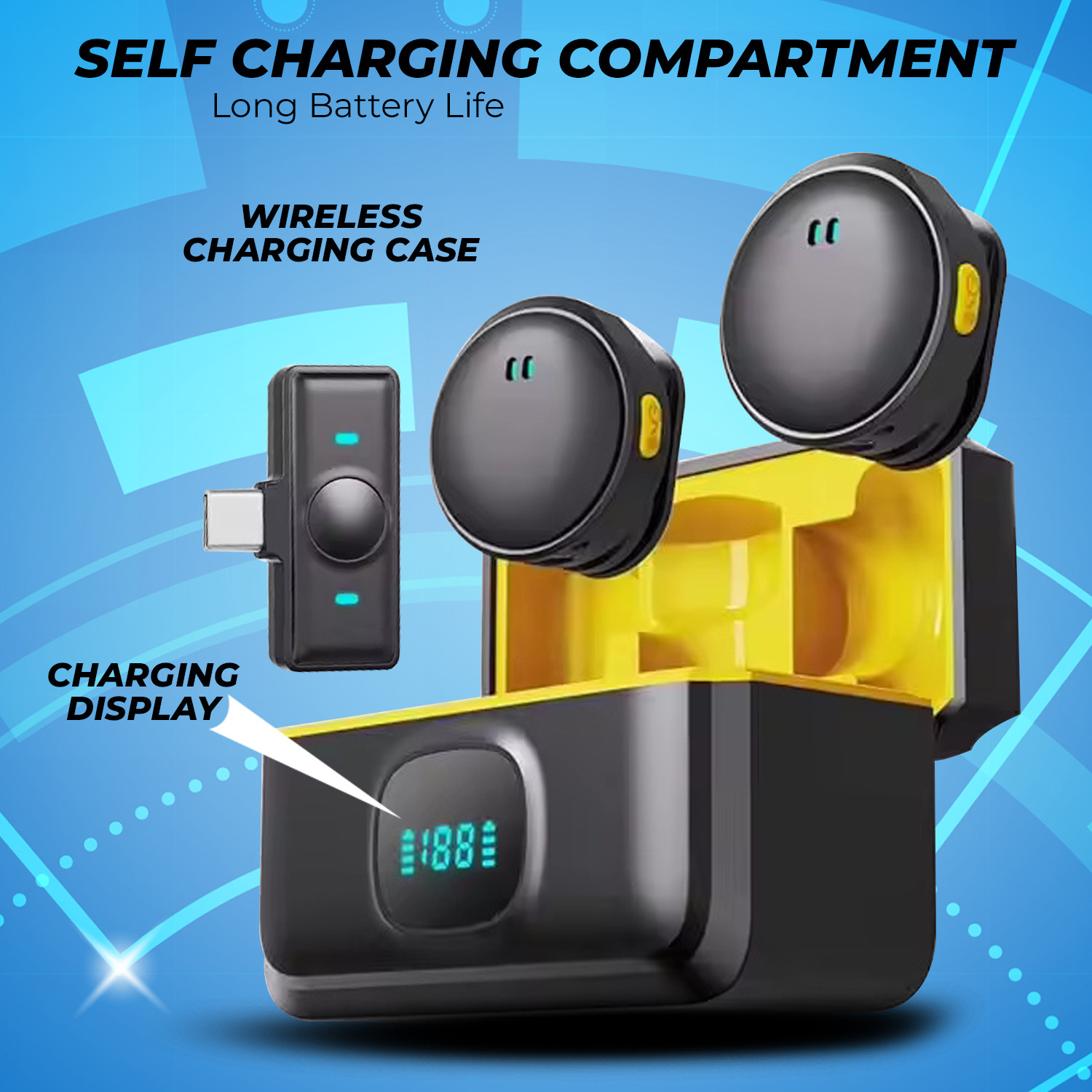 Image of MOBIZAC Dual User Wireless Microphone with Charging Case for Youtube Video Recording and Vloging Mic