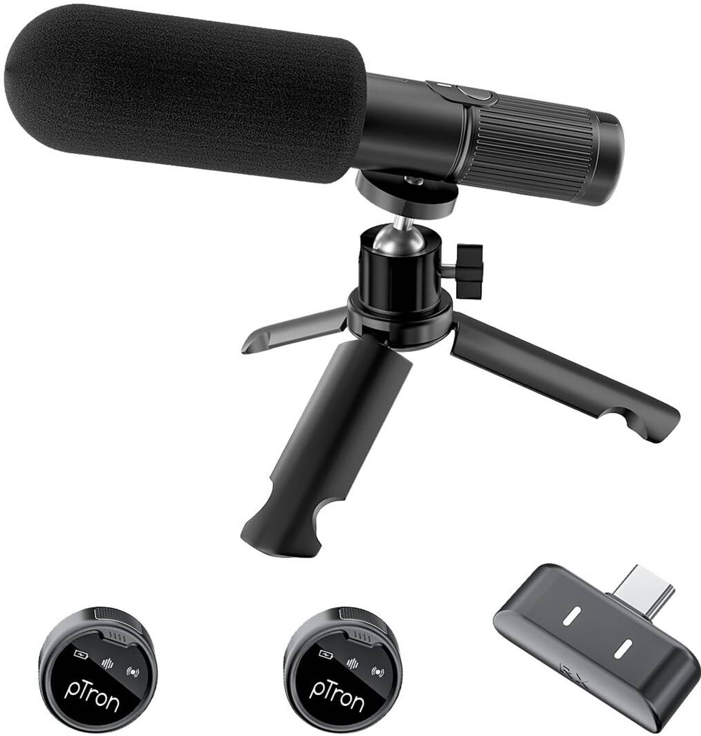pTron KWM4 for Vlogging, AI Noise Cancelling, Omnidirectional, Tripod, Type C Wireless Microphone