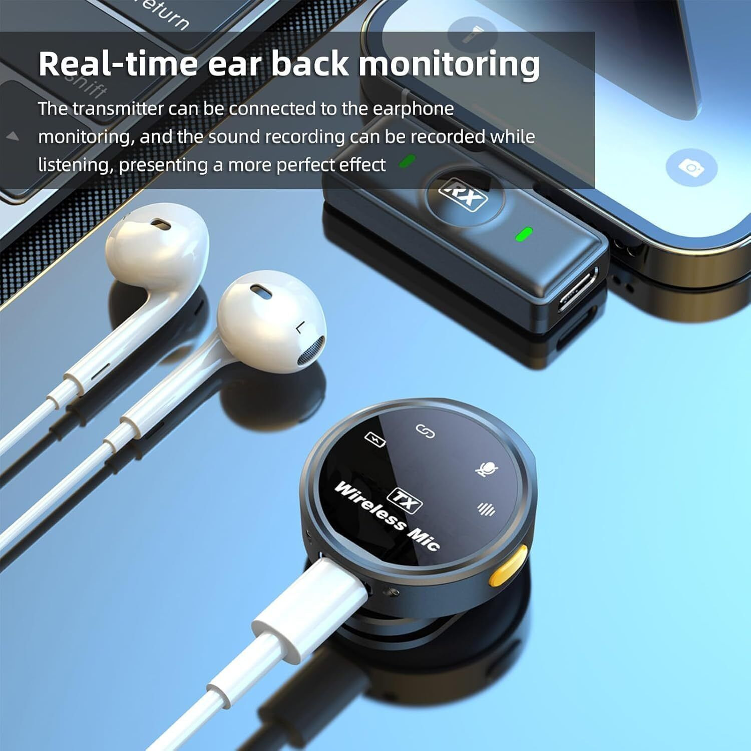 Image of VORLEN Lapel Wireless Mic with Display Magnetic Clip Noise-Free Lavalier Mic Microphone