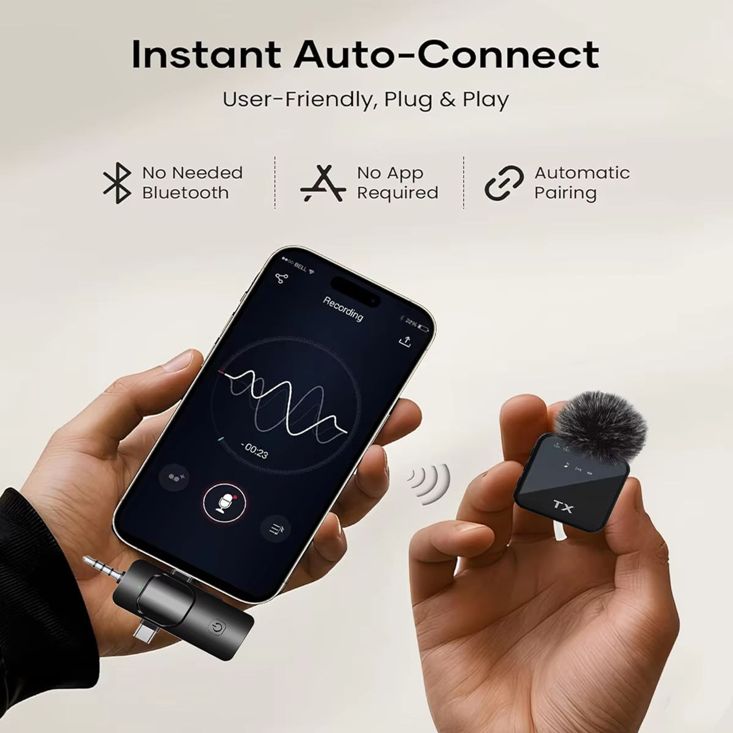 Image of AGINDUSTRY Wireless Lavalier Mic 3-in-1 Type-C Lightning Noise Reduction for Recording Microphone