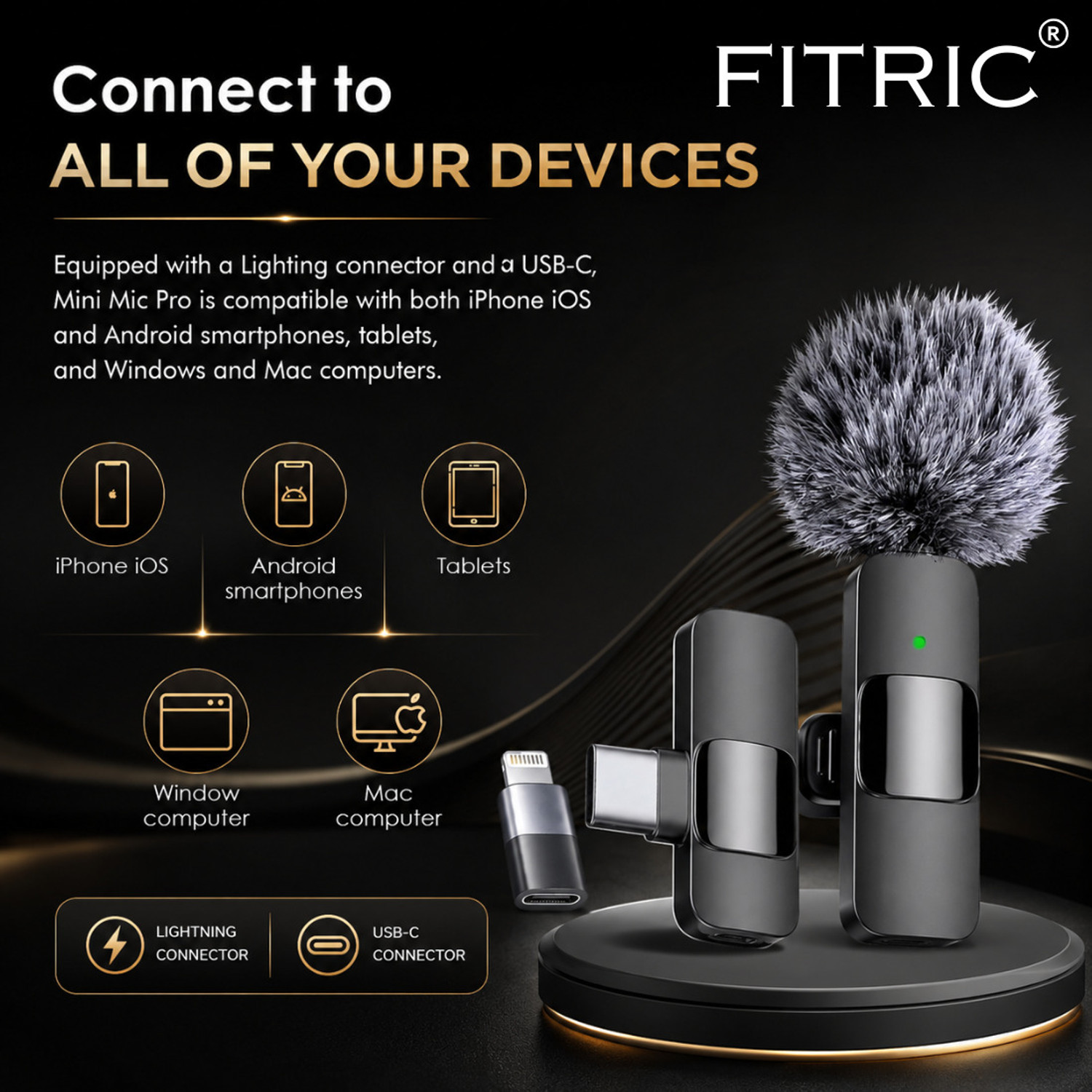 Image of FITRIC K8 Wireless Lavalier Microphone for Android & iPhone, Noise Reduction Microphone