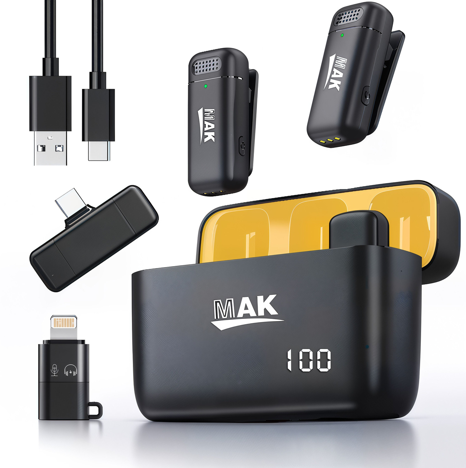 Image of MAK Wireless Dual Microphone with ANC & Smart Display Case for Creators Microphone
