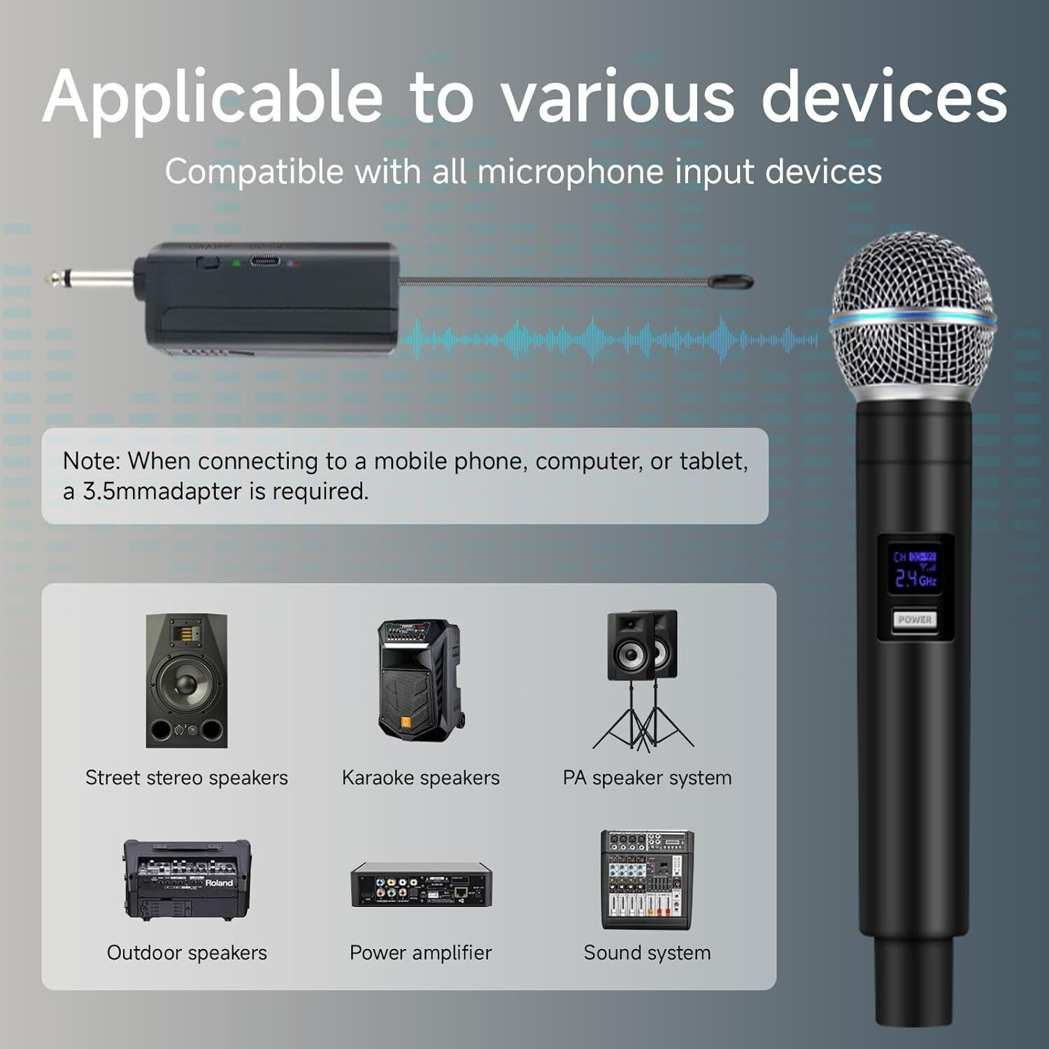 Image of Hybite Rechargeable UHF Wireless Mic |30m Range | 6.35mm Jack Receiver for Speaker & DJ Microphone