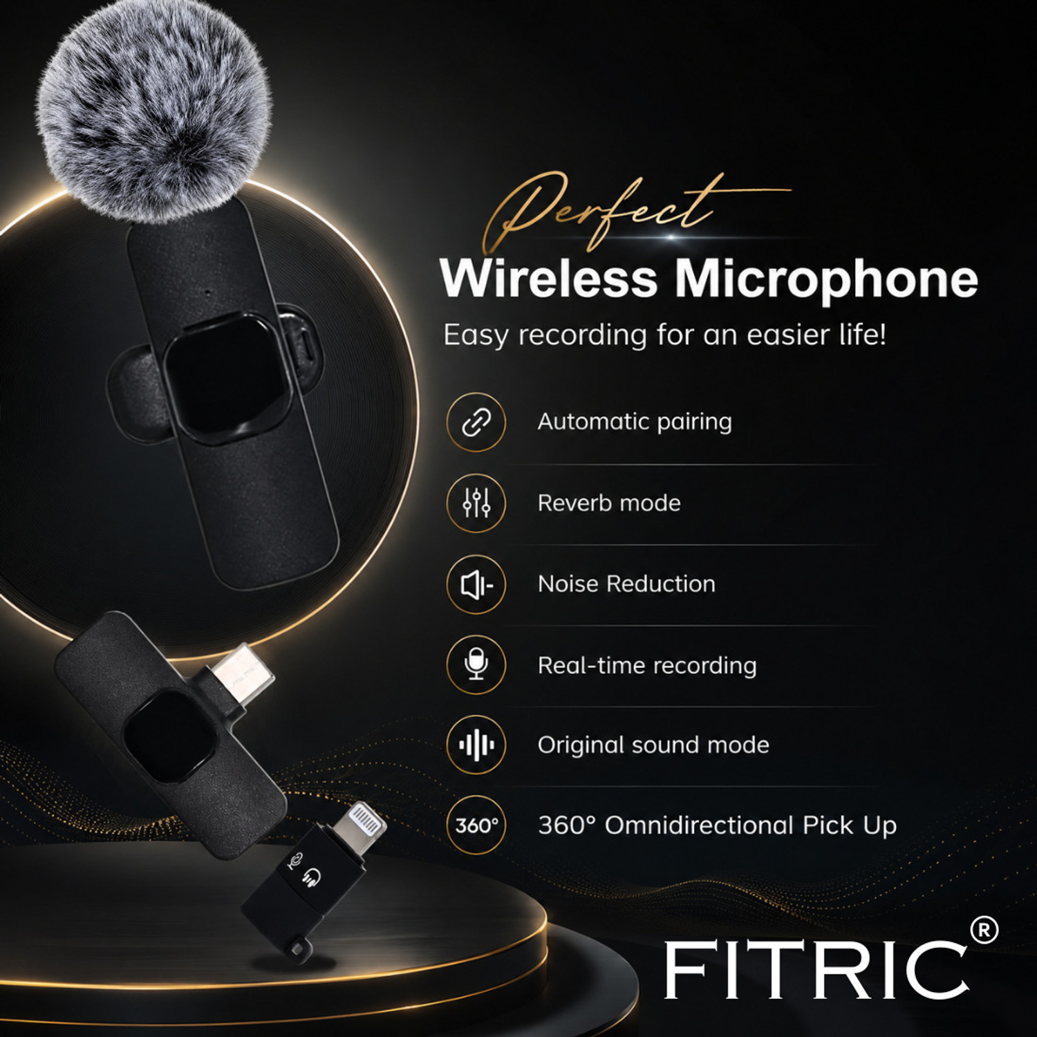 Image of FITRIC K8 Wireless Lavalier Microphone for Android & iPhone, Noise Reduction Microphone