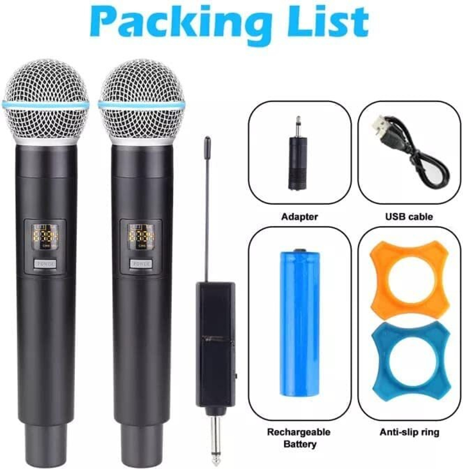 Image of KH UHF Wireless Dual Handheld Mic System - Dual Mics with UHF Receiver with 6.35 mm Microphone